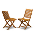 East West Furniture MNDK3CWNA Marion 3 Piece Patio Bistro Set Contains a Round Outdoor Acacia Wood Coffee Table and 2 Folding Side Chairs, 30x30 Inch, Natural Oil