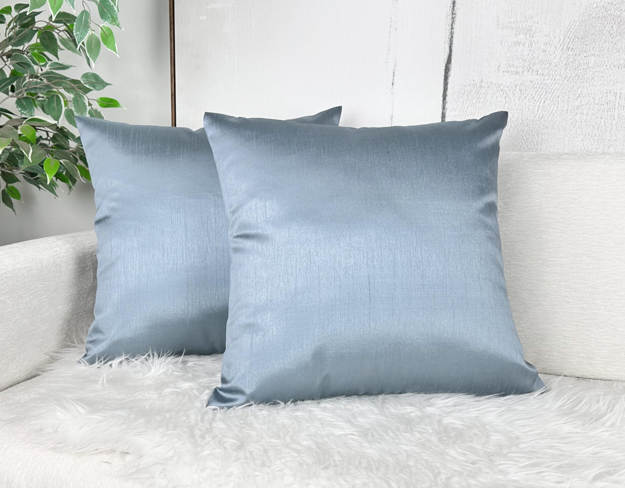 Aiking Home 18X18 Inches Faux Silk Square Throw Pillow Cover, Zipper Closure, Slate (Set Of 2)