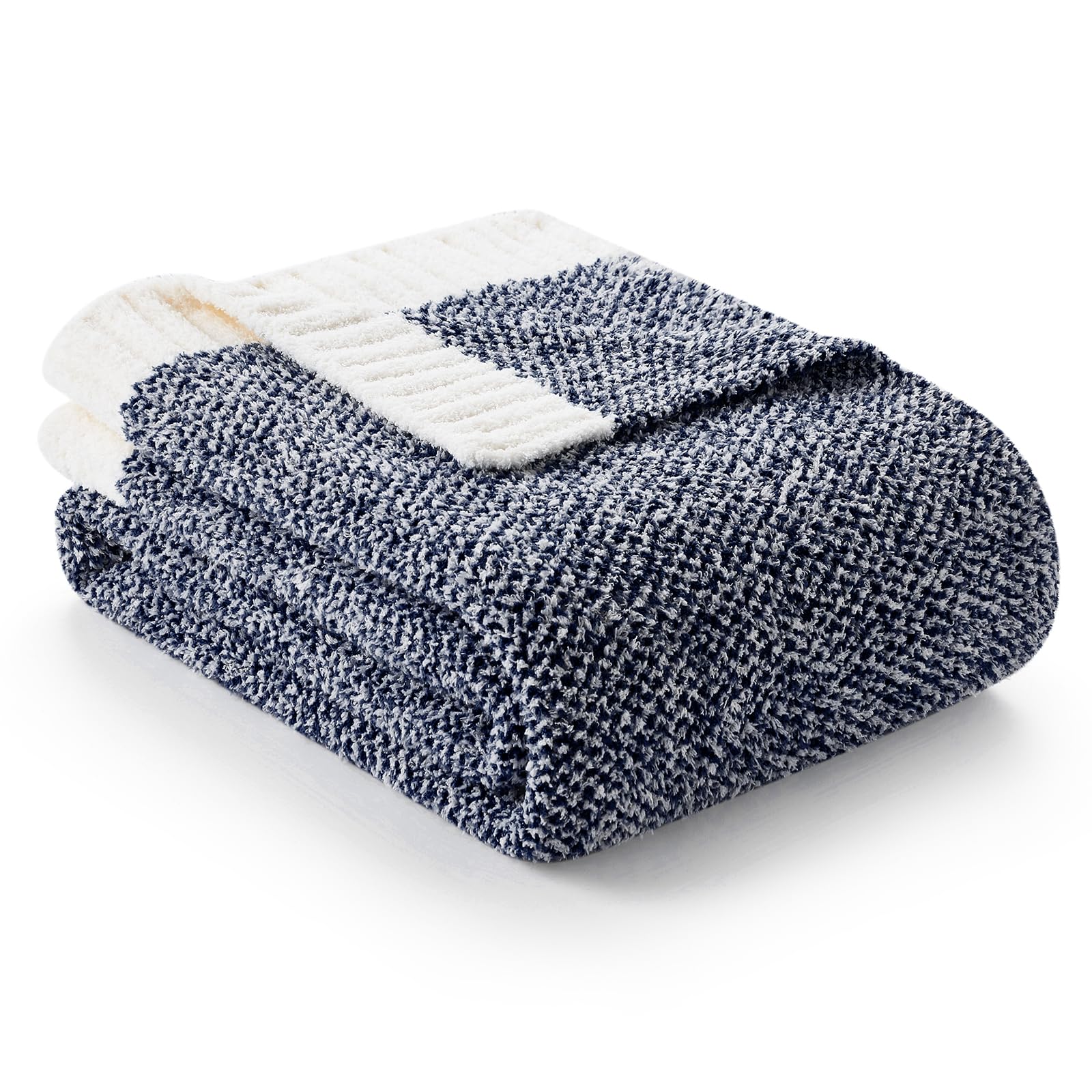 Snuggle Sac Heather Navy Throw Blanket For Couch, Super Soft Warm Microfiber Blankets Navy Blue, Cozy Knit Fuzzy Plush Lightweig