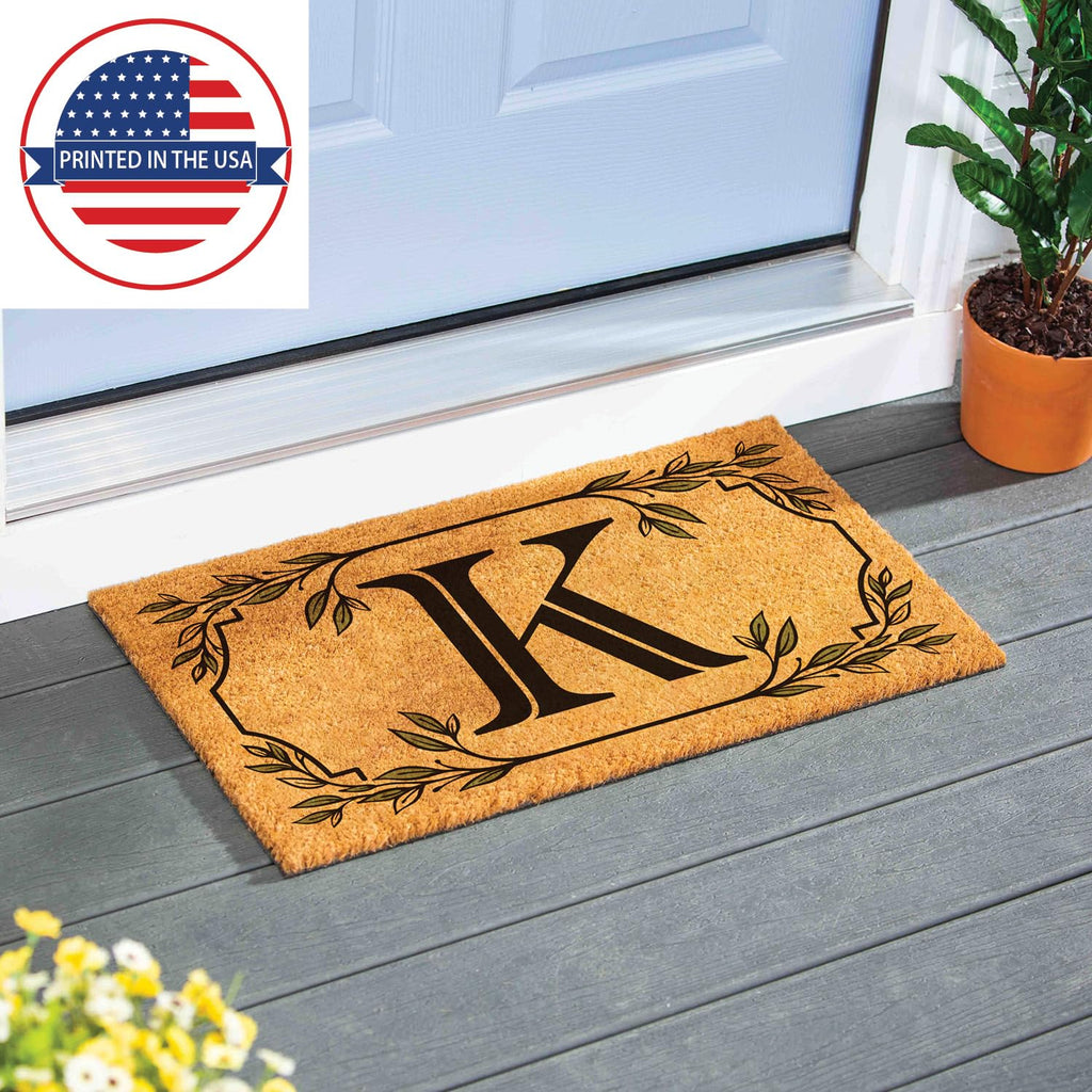 Evergreen Monogram Coir Doormat | Letter K | Front Door Mat For Outdoor Indoor Entrance | 28X16 Inches | Non-Slip Backing Doorwa