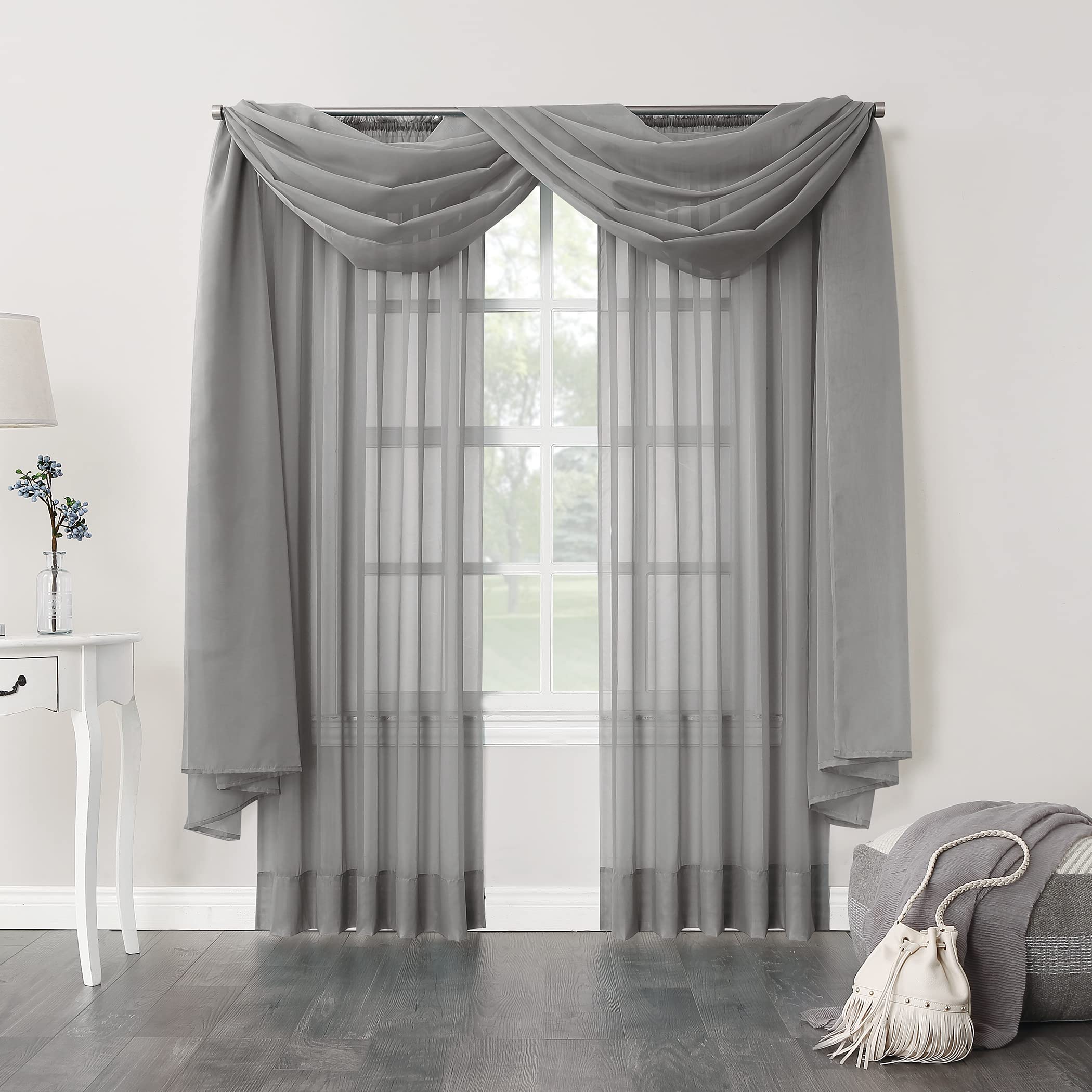 No. 918 53566 Emily Sheer Voile Rod Pocket Curtain Panel, 59'' X 95'', Charcoal