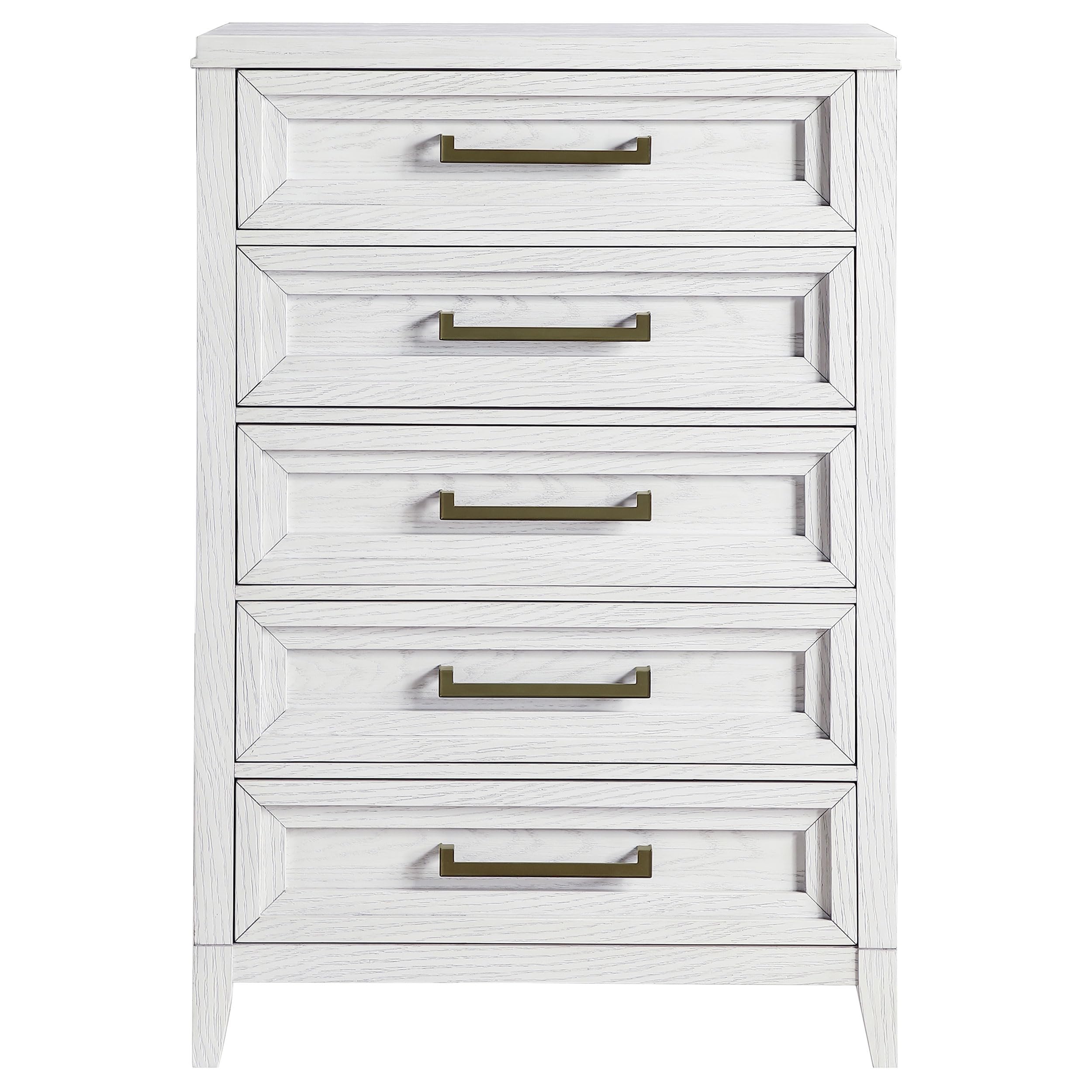 Coaster Home Furnishings Marielle Coastal Wood 5-Drawer Bedroom Chest of Drawers Chiffonier Clothing Storage Cabinet Bedroom Armoire Tall Dresser Organizer Unit Distressed White 224845