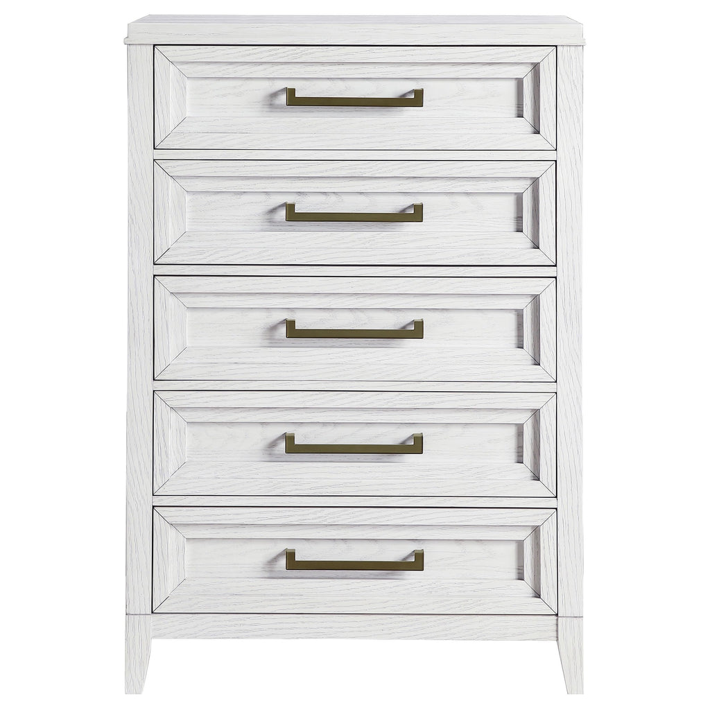 Coaster Home Furnishings Marielle Coastal Wood 5-Drawer Bedroom Chest of Drawers Chiffonier Clothing Storage Cabinet Bedroom Armoire Tall Dresser Organizer Unit Distressed White 224845