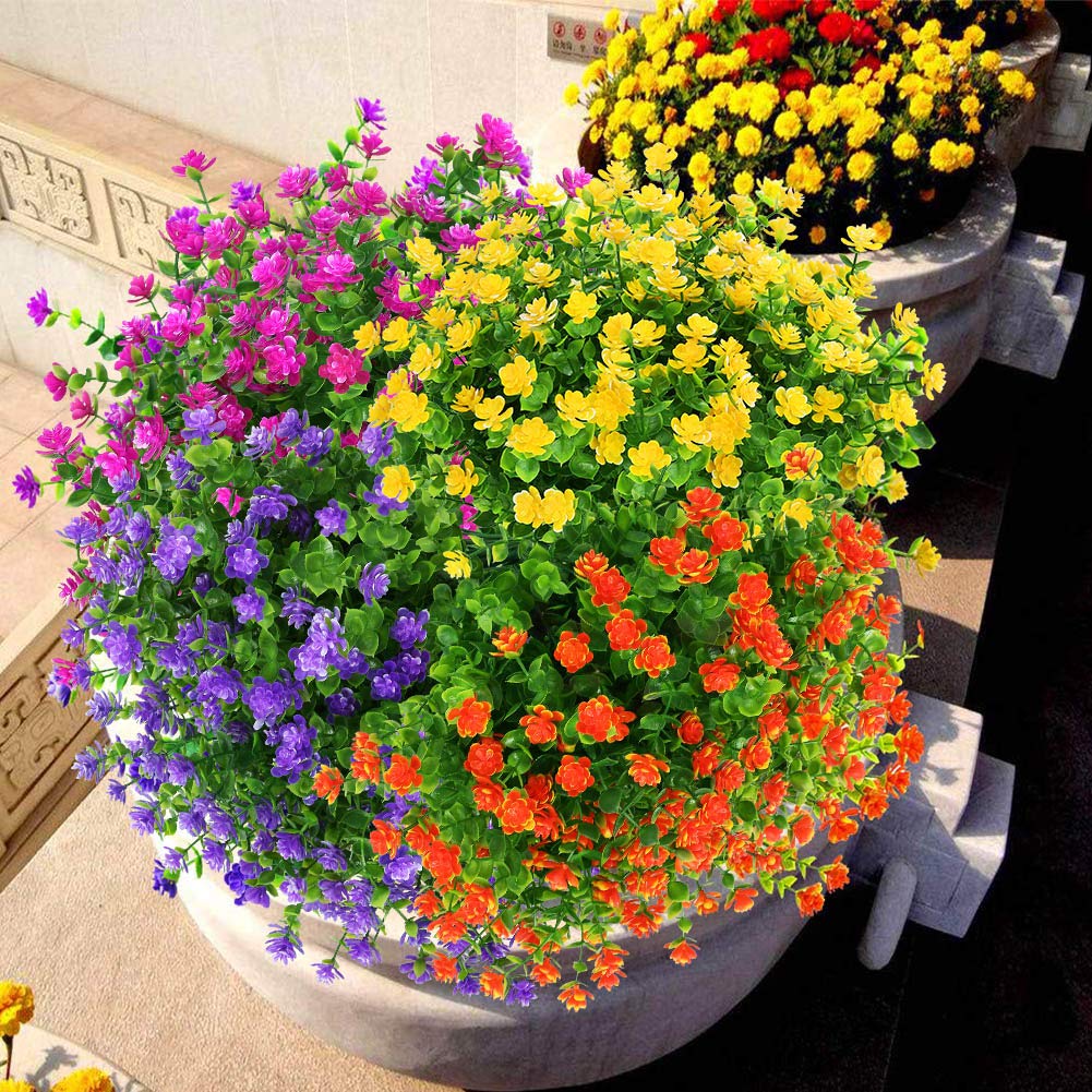 Artbloom 6 Bundles Outdoor Artificial Flowers Uv Resistant Fake Boxwood Plants, Faux Greenery For Indoor Outside Hanging Plants