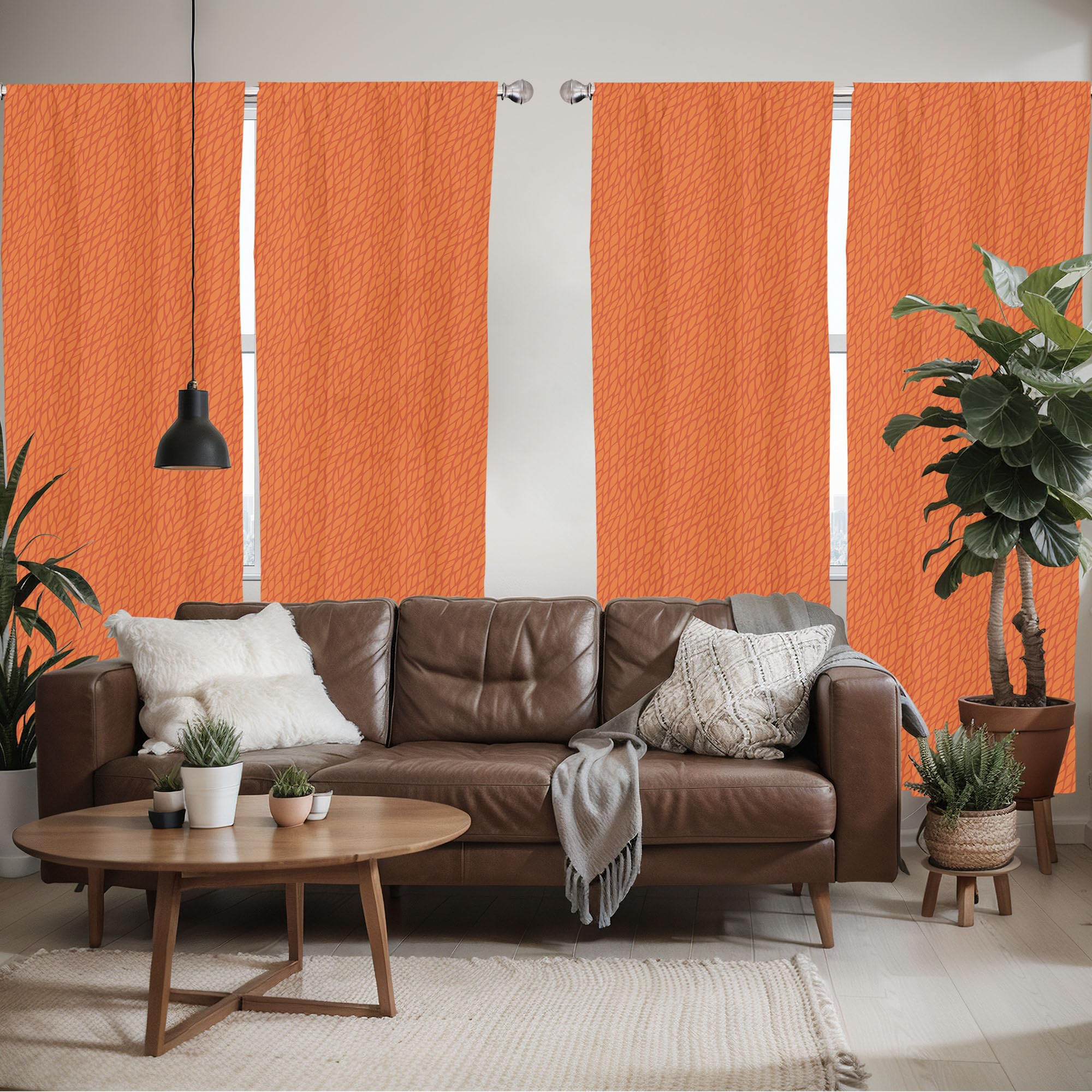 Ambesonne Burnt Orange Window Curtains Pack Of 2, Abstract Foliage Leaves Pattern Sketch Nature Growth Composition, Lightweight