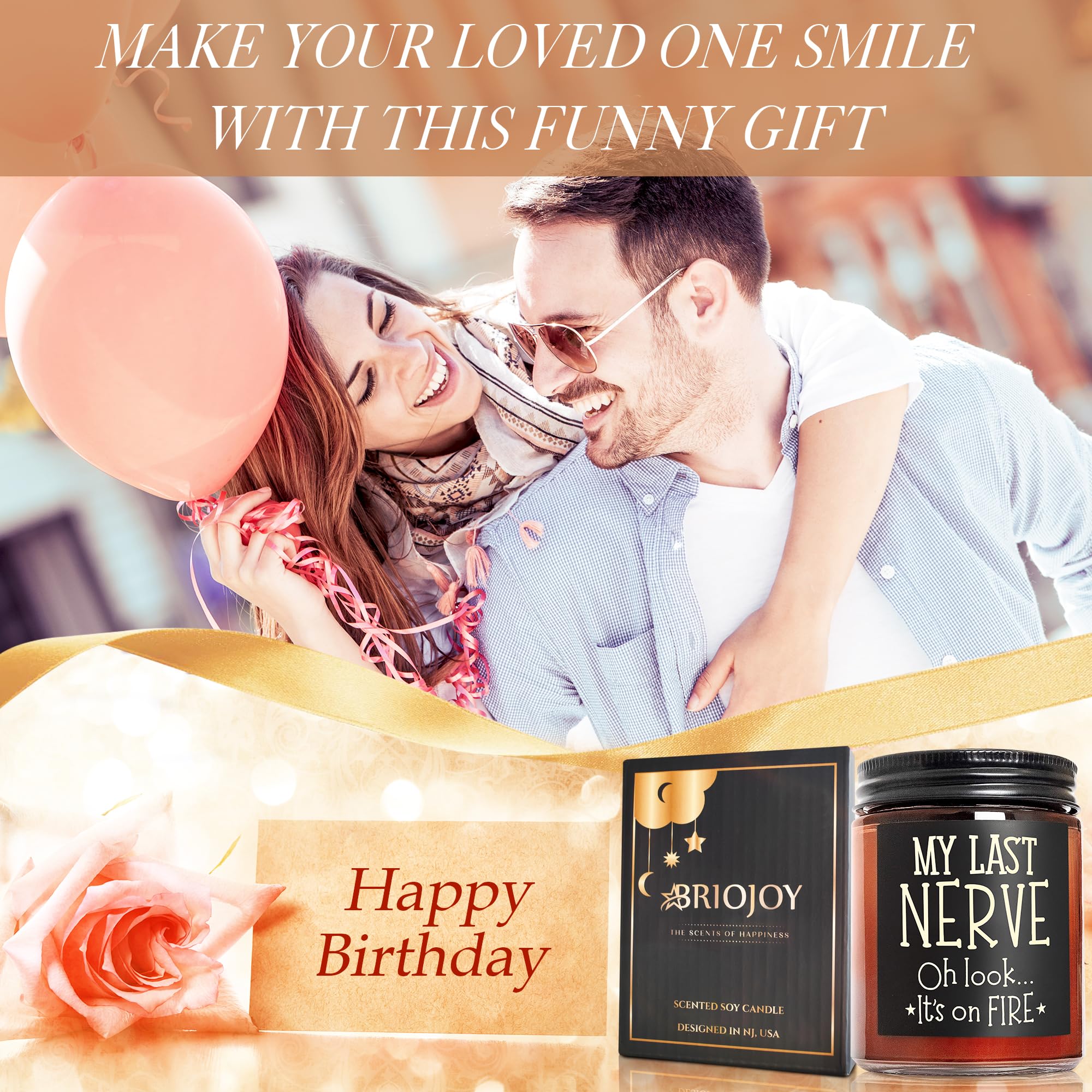 Briojoy Funny Gifts For Women Men - My Last Nerve Soy Candle - Birthday Gift For Her Wife Sister - Best Friend, Girlfriend Gift