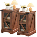 Joaxswe Narrow Night Stand Set 2, Farmhouse Side End Table with Glass Barn Door Storage, Bedside Tables, Retro Nightstand Cabine