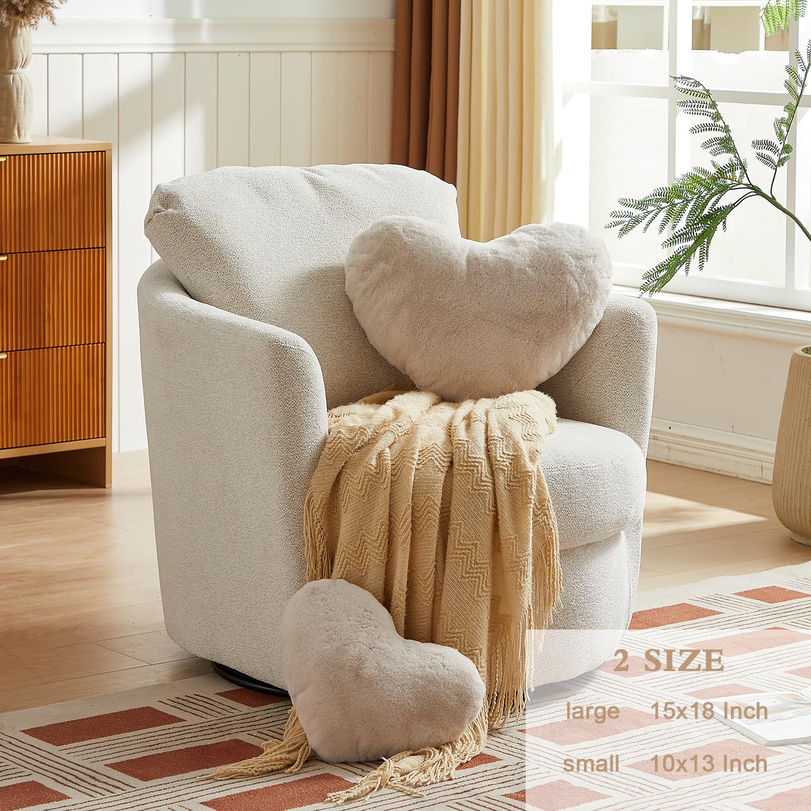 Easttree Heart Pillows, Beige Heart Shaped Pillows, Love Throw Pillows Gifts, Ultra Faux Rabbit Fur Soft Small Cute Fluffy Pillo