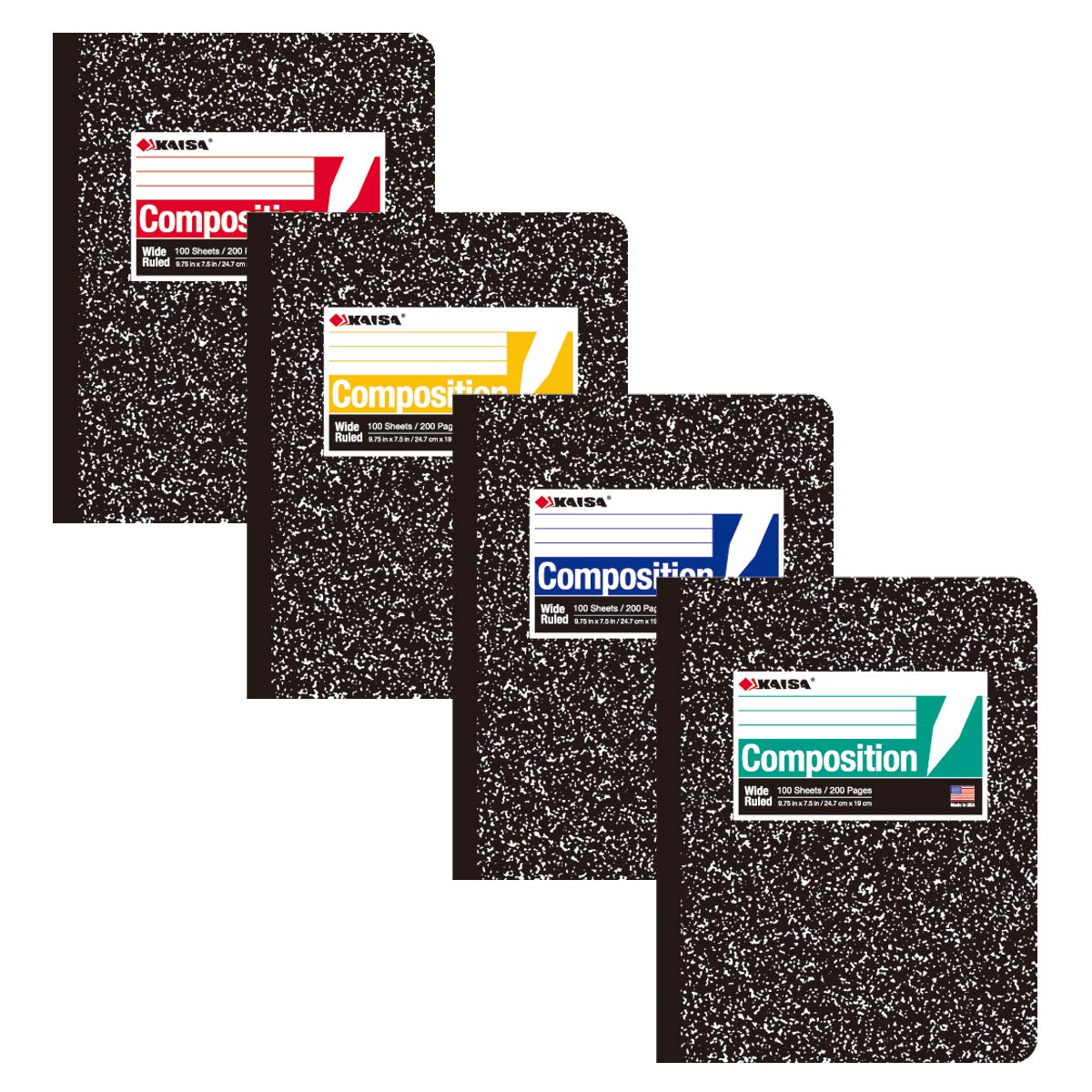 Kaisa Composition Notebooks, Wide Ruled, 9-3/4' X 7-1/2', Black Marble Covers Composition Notepads Journal Notebooks 100 Sheet