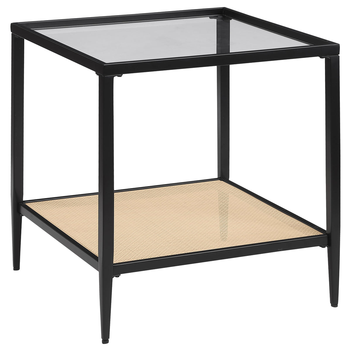 Coaster Home Furnishings Amherst Glass Top Metal with Cane Shelf End Table Black