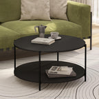 Furinno Besi 2-Tier Modern Round Coffee Table Table with Sturdy Metal Legs, Americano/Black