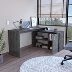 DEPOT E-SHOP Boston L-Shaped Desk, Single Door Cabinet, 2 Open Shelves, 2 Interior Shelves, Smokey Oak