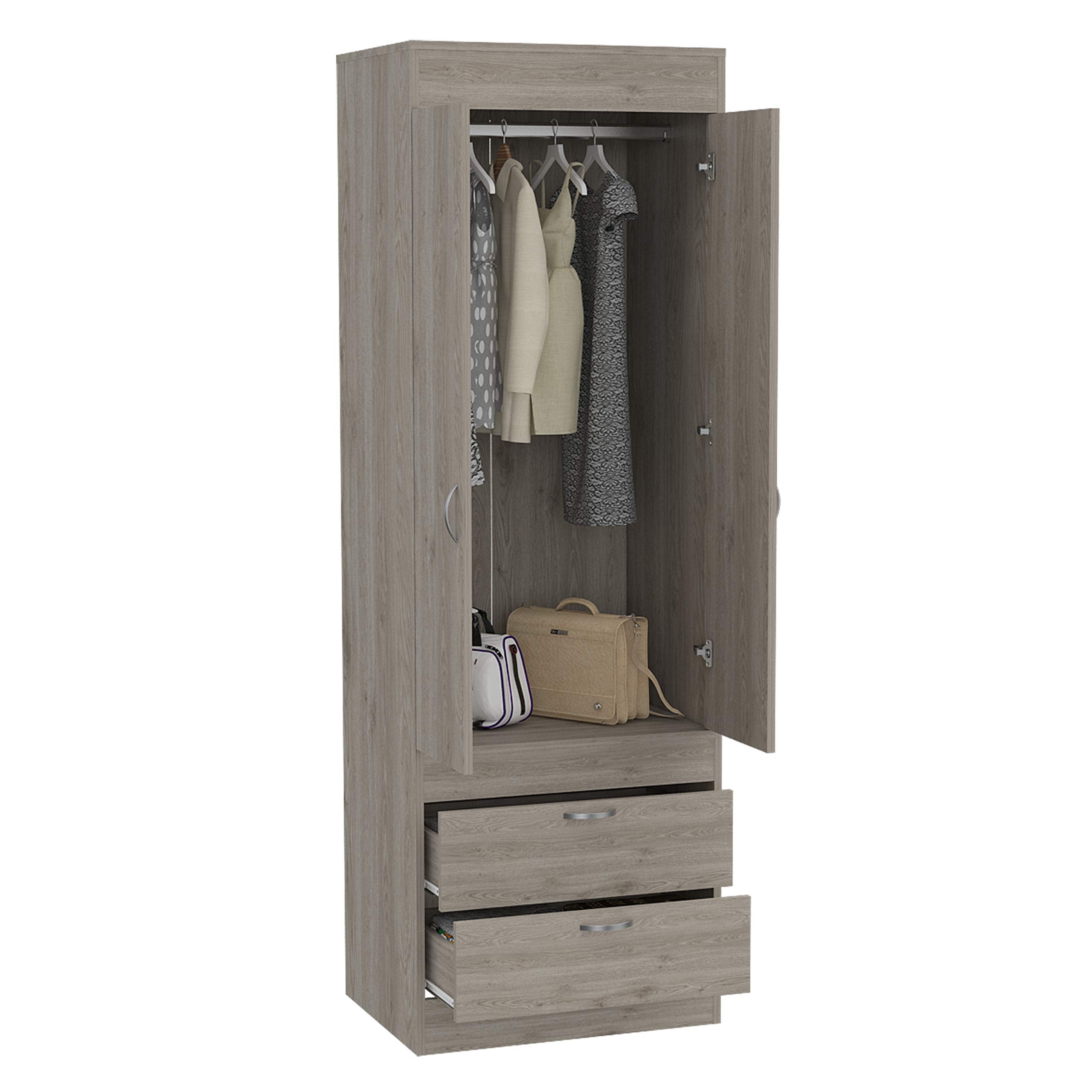 Portugal 2 Doors Armoire 70.4&quot; H with Two Drawers, Cabinet-Light Grey