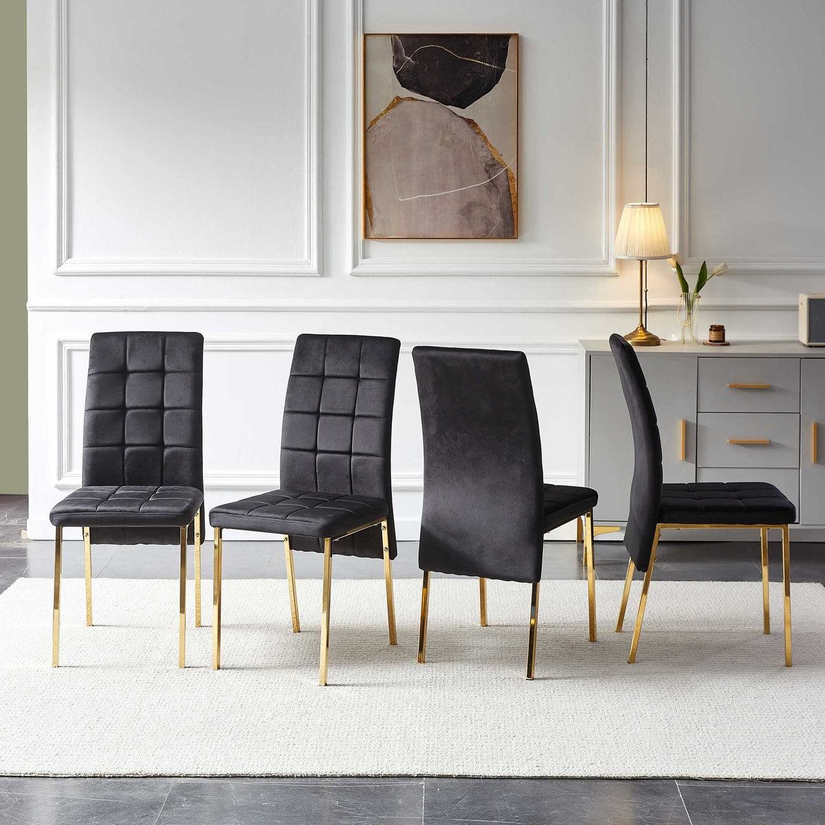 Nordicana Upholstered Velvet Dining Chairs Classic Kitchen High Back Dinette Chairs Set Of 4, Featured Dovetail Tufted Side Chai