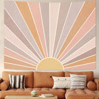 Kanuyee Boho Sun Tapestry Wall Hanging, Retro 70S Abstract Rainbow Aesthetic Sunrise Vintage Tapestries For Bedroom Living Room