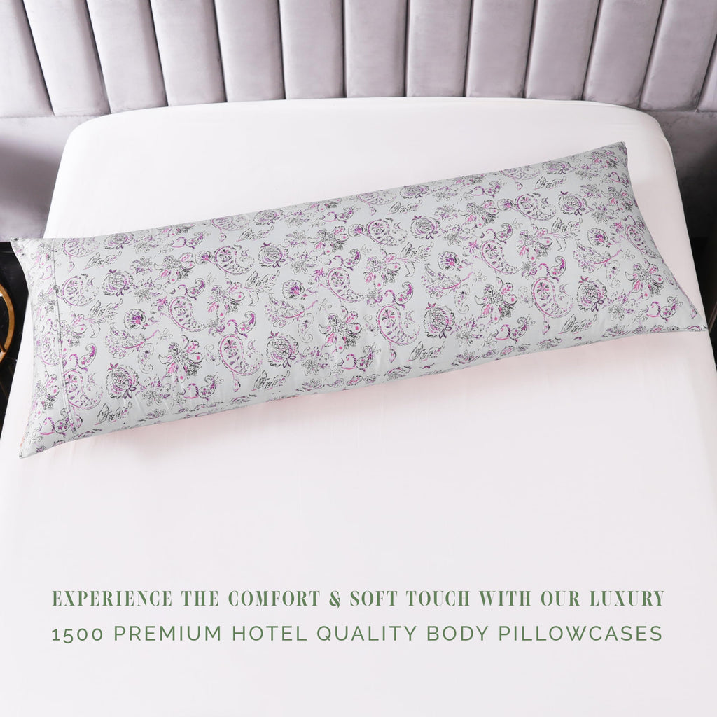 Elegant Comfort Ultra Soft 1-Piece Set Floral Print Pillowcases - 1500 Premium Hotel Quality Microfiber, Soft And Smooth Hidden Zipper Closure 1-Piece Pillow Covers - Body Pillowcase, Paisley Purple