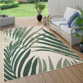 Tropical Outdoor Rug Palm Tree & Jungle Design Flatweave In Green Beige, Size: 4'7' X 6'7'