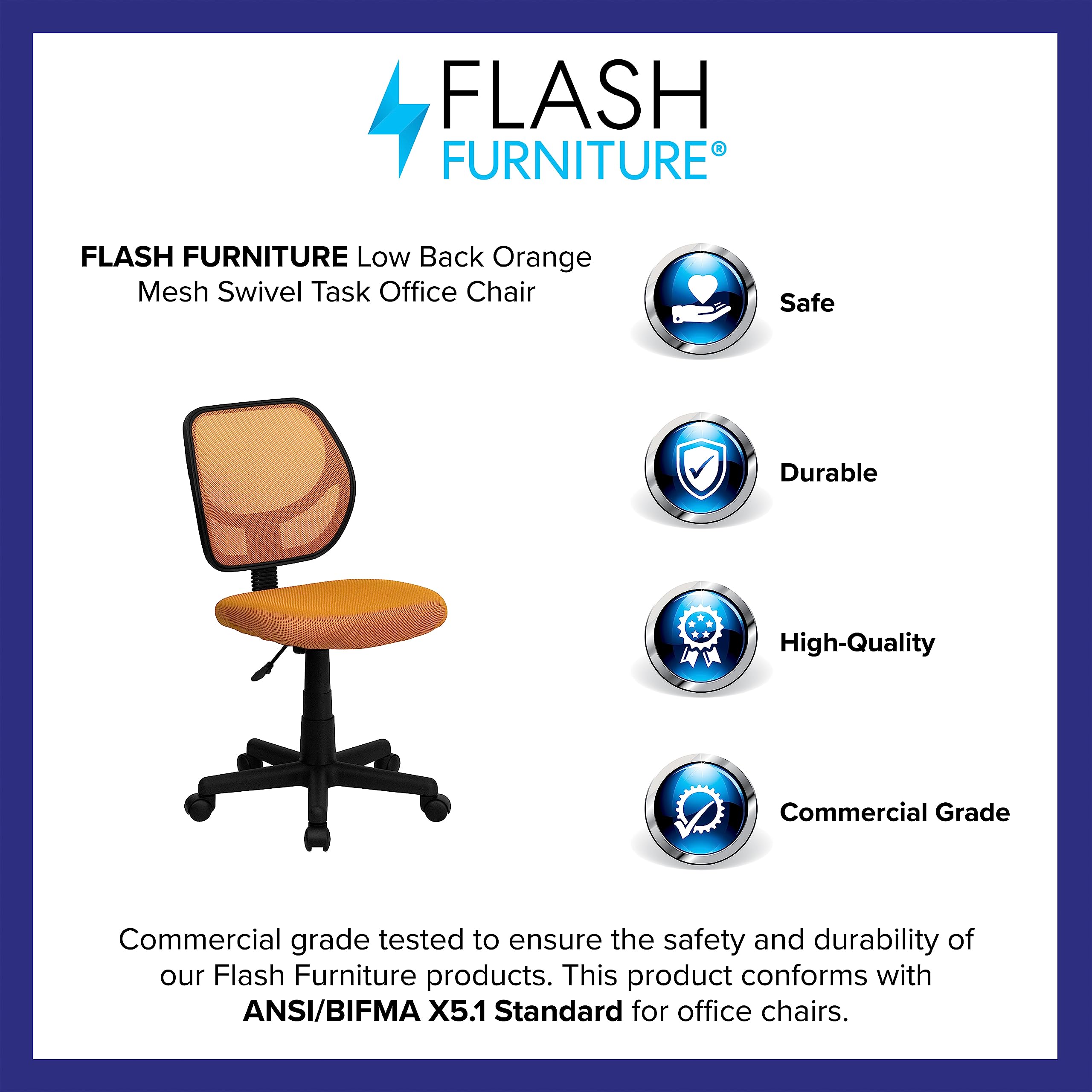 Flash Furniture Neri Low Back Orange Mesh Swivel Task Office Chair