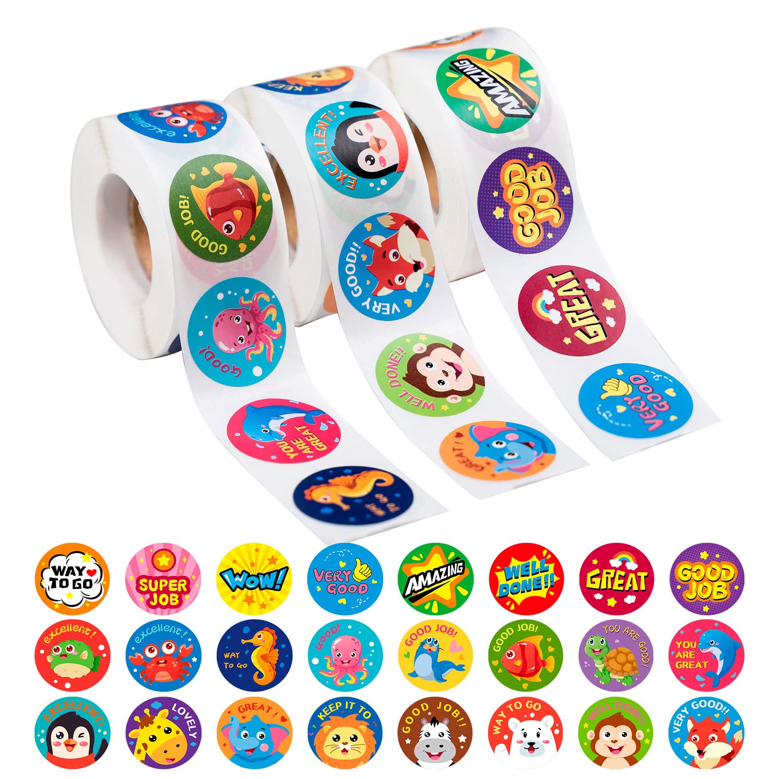 3 Rolls Motivational Stickers For Kids, 1500 Pcs Teacher Reward Stickers School Supplies Roll Sticker Potty Training Stickers Fo
