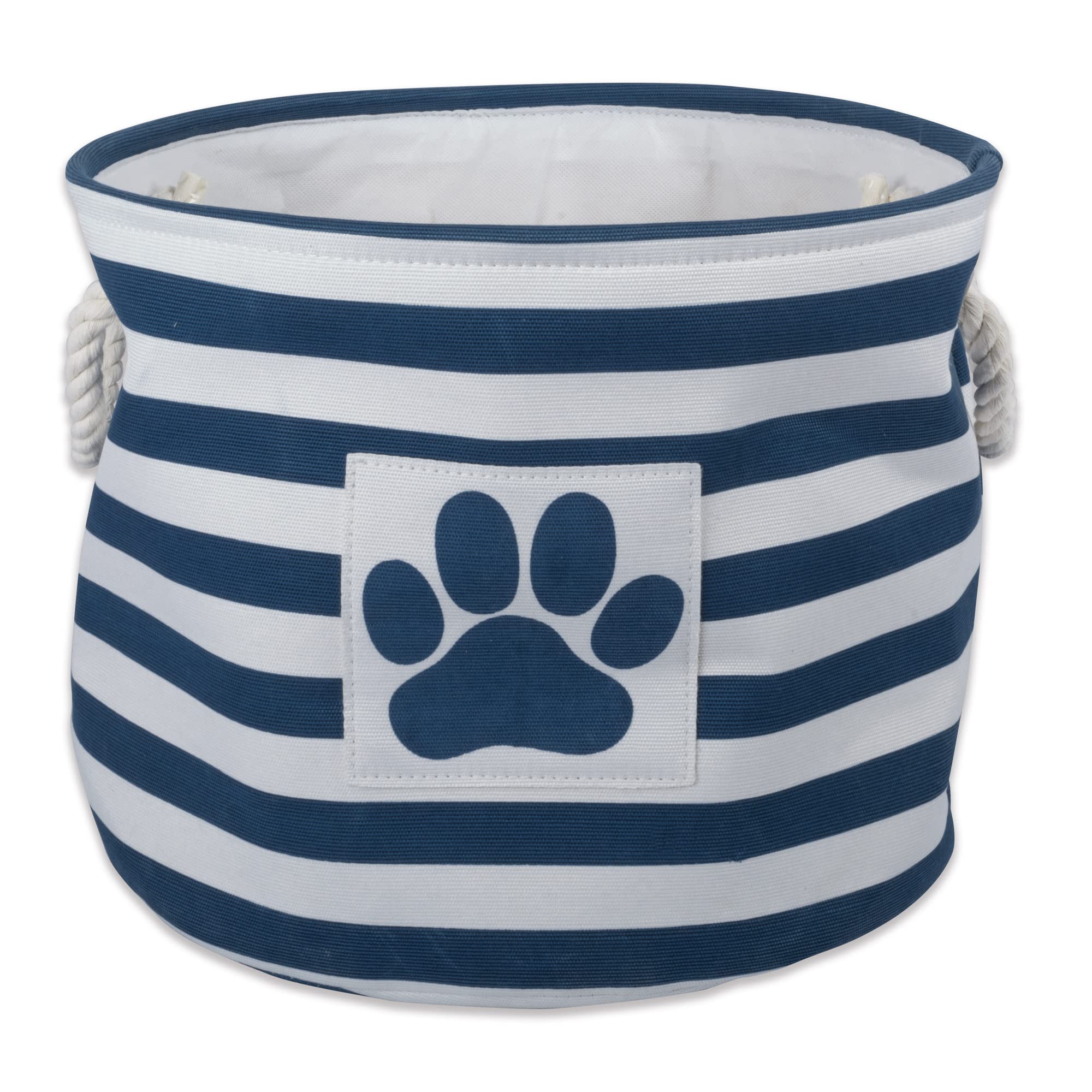 Bone Dry Pet Storage Collection Striped Paw Patch Bin, Large Round, Navy