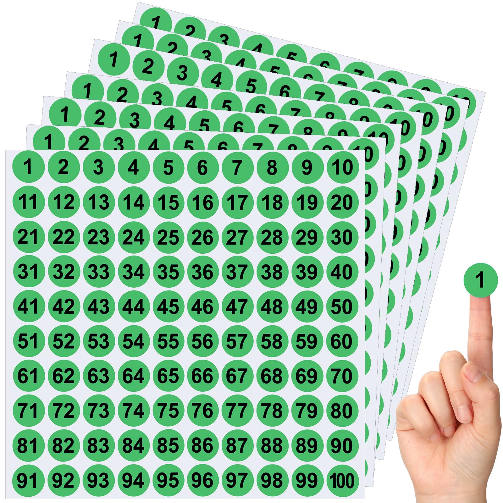 Clabby 700 Pcs Consecutive Number Stickers 1-100 Round Colored Labels 1 Inch Self Adhesive Vinyl Number Decals For Office, Inven
