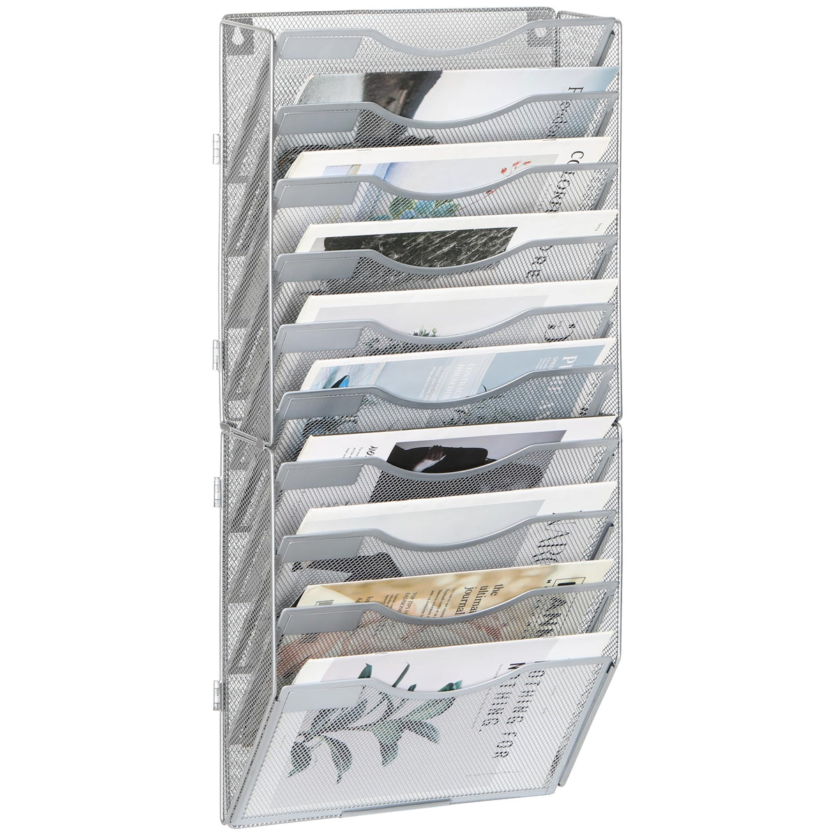 Easypag Hanging File Organizer With 10 Pockets - Mesh Metal Wall Mounted Mail Organizer, Wall File Holder For Office Letter Size
