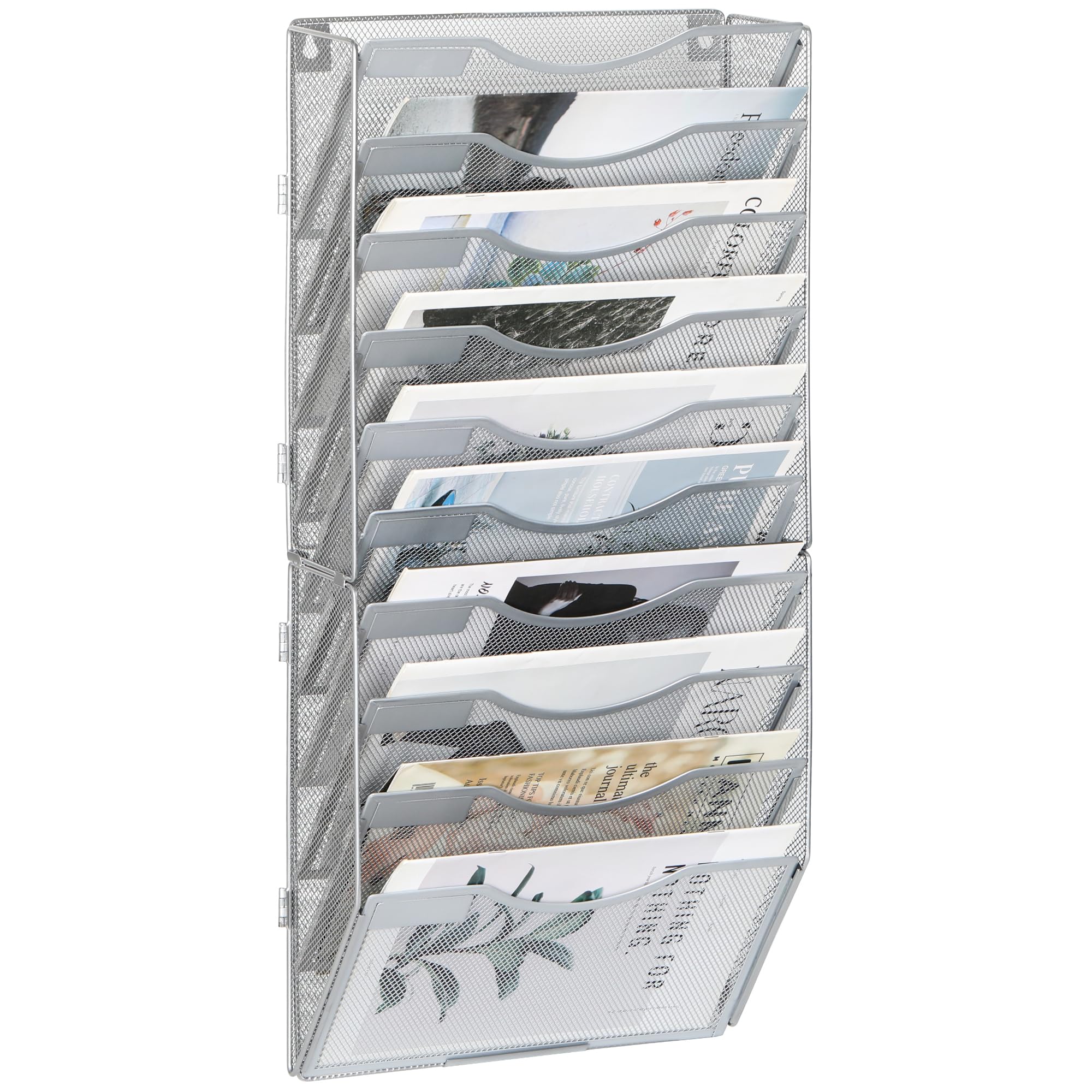 Easypag Hanging File Organizer With 10 Pockets - Mesh Metal Wall Mounted Mail Organizer, Wall File Holder For Office Letter Size