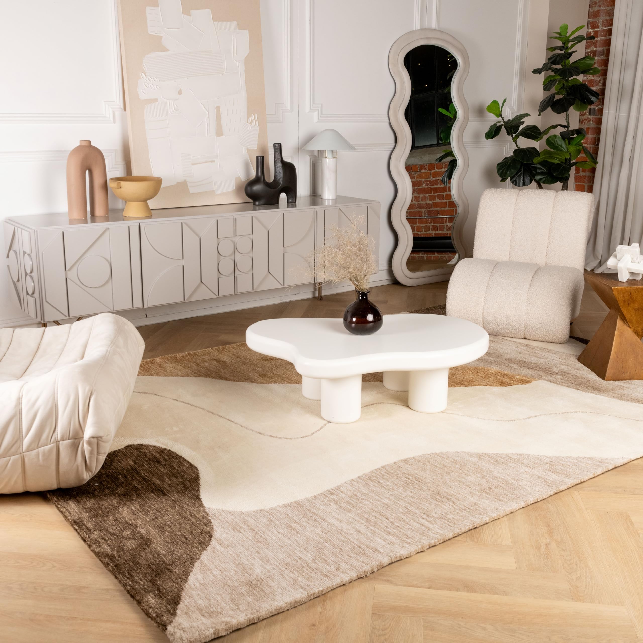 RUG BRANCH Maya Modern Abstract Beige Brown Indoor Hand-Tufted Area Rug for Living Room, Bedroom, Dining Room, and Office - 5 x