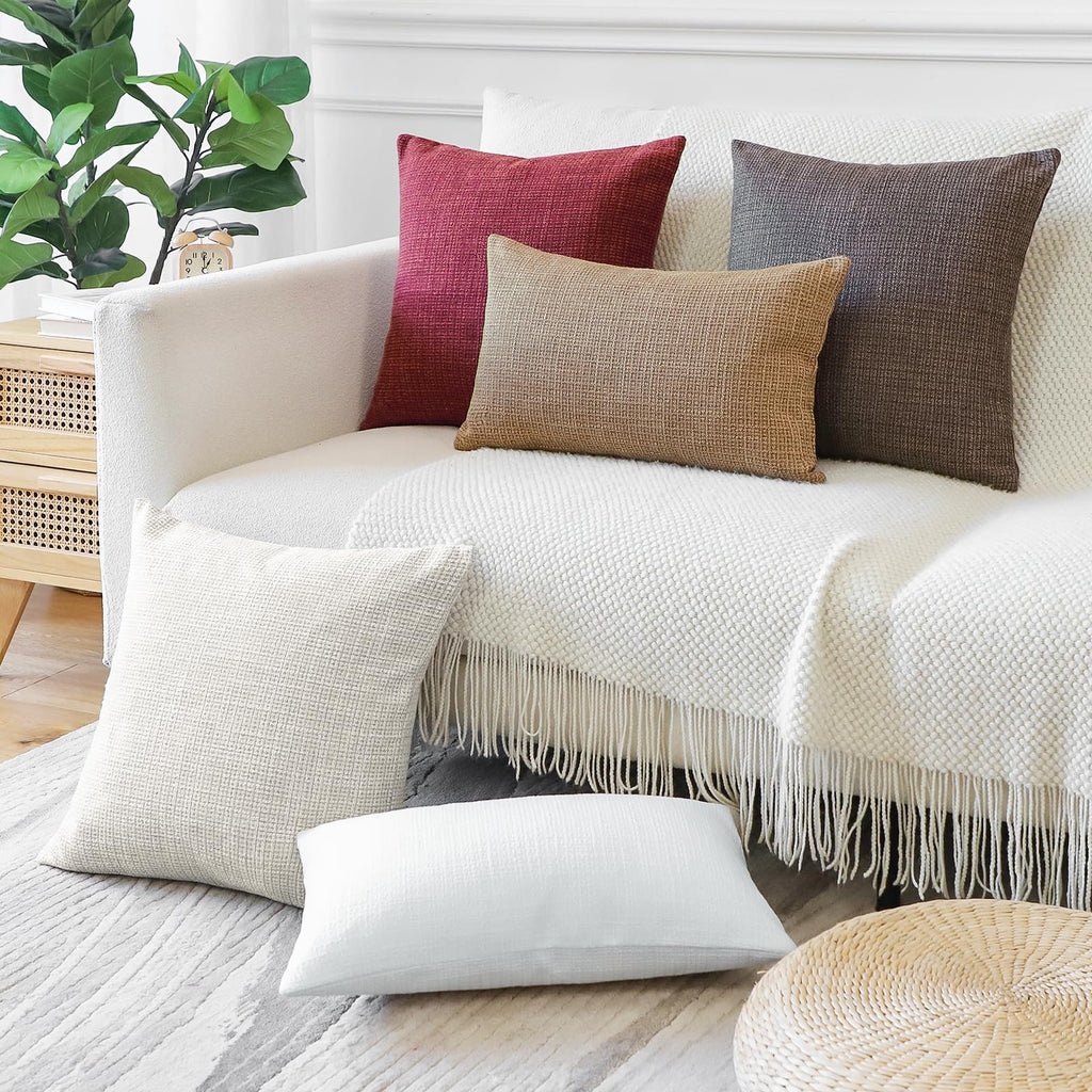 Otostar Pack Of 2 Throw Pillow Covers 12X20 Inch Linen Beige Pillowcases Farmhouse Decorative Solid Pillow Covers 30X50 Cm Lumba