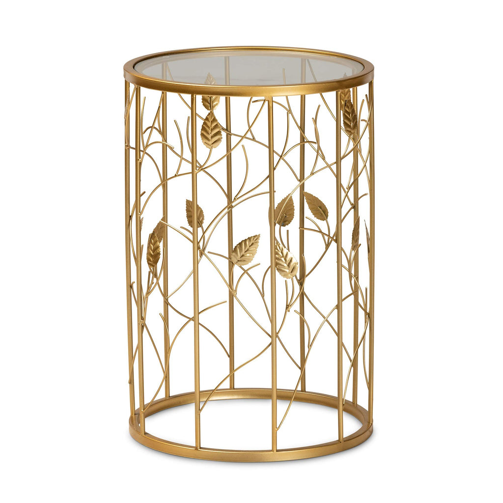 Baxton Studio Anaya Modern and Contemporary Glam Brushed Gold Finished Metal and Glass Leaf Accent End Table