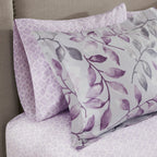 Madison Park Essentials Cozy Bed In A Bag Comforter With Complete Cotton Sheet Set - Trendy Floral Design All Season Cover, Decorative Pillow, King(104'X92'), Leaf Purple 9 Piece