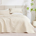 Exq Home Quilt Set Twin Size Beige 2 Piece,Lightweight Soft Coverlet Modern Style Leaf Pattern Bedspread Set(1 Quilt,1 Pillow Sh