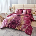 Perfemet 6-Piece Bed In A Bag Queen Burgundy Marble Comforter Set With Sheets Aesthetic Retro Artwork Style Dark Red Bedding Set
