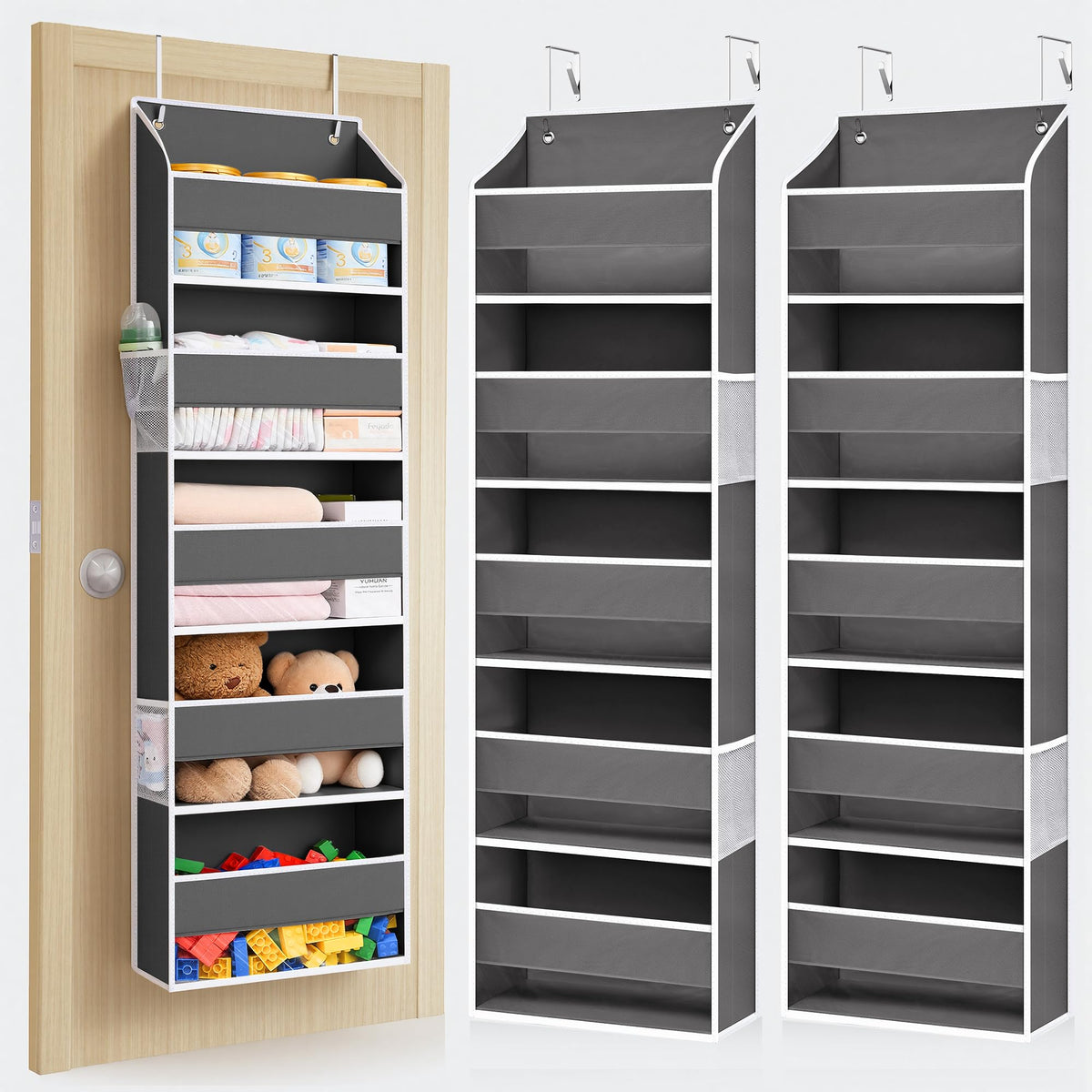 ULG Over the Door Organizer 2Pack Door Hanging Organizer Closet Door Organizers and Storage for Clothes, Shoes, Toys Grey