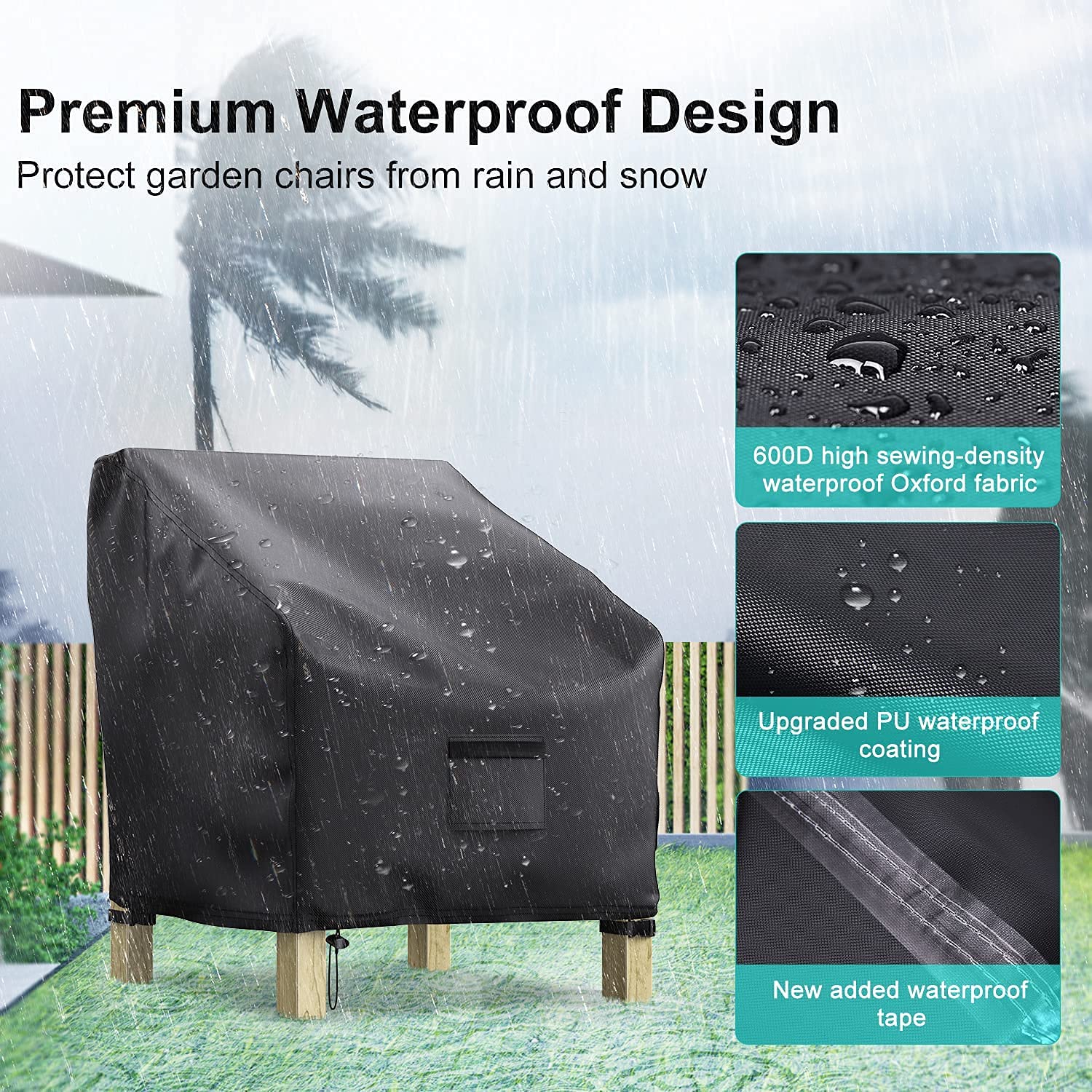 Brosyda Patio Chair Covers For Outdoor Furniture Waterproof 2 Pack, Lawn Chair Covers Heavy Duty Patio Furniture Covers, Large Covers For Lounge Lawn Deep Seat Black 36'W×34'D×32'H