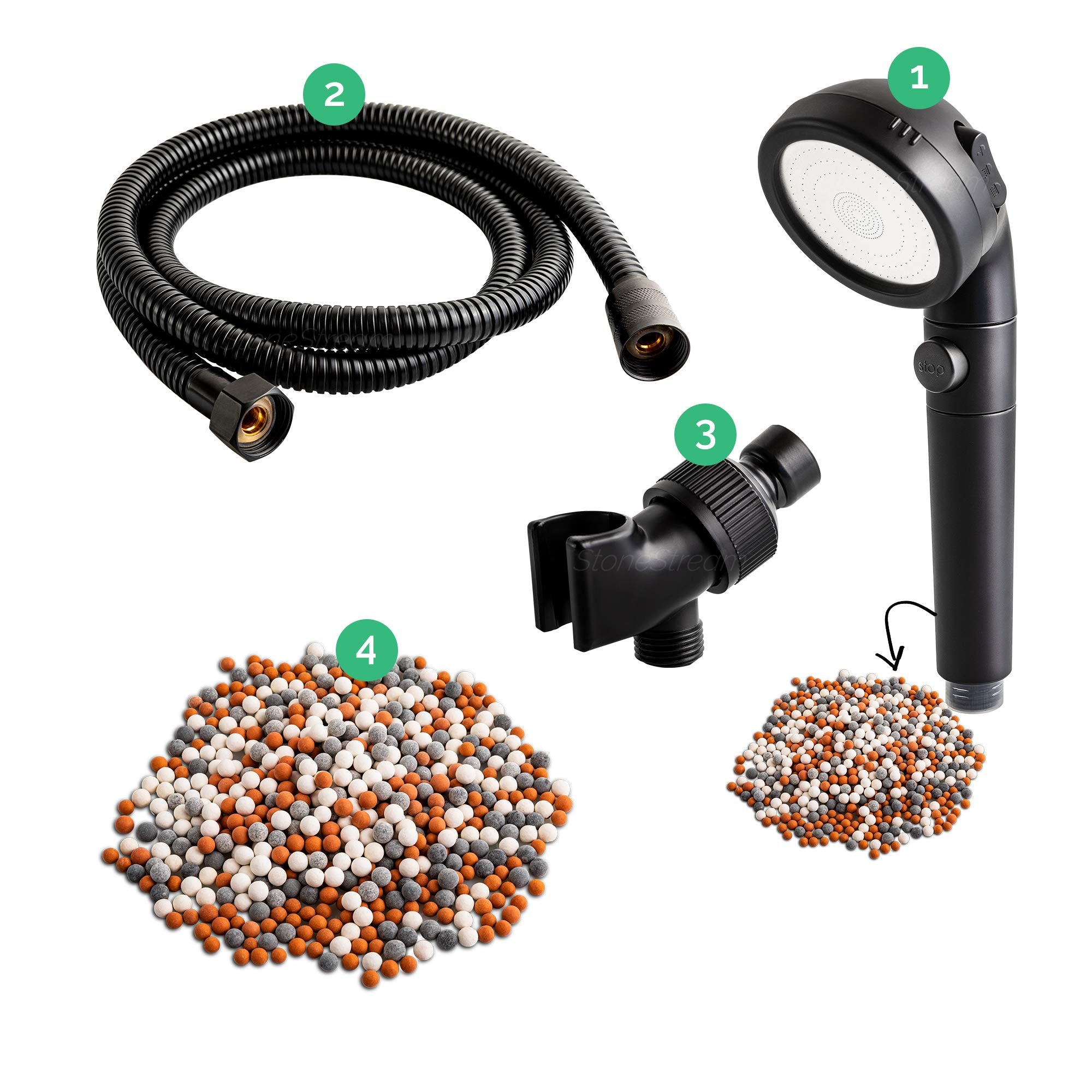 Original StoneStream EcoPower Shower Head System - Spa Like Ionic Filter to Soften Water, Increase Pressure & Save Water - Multi