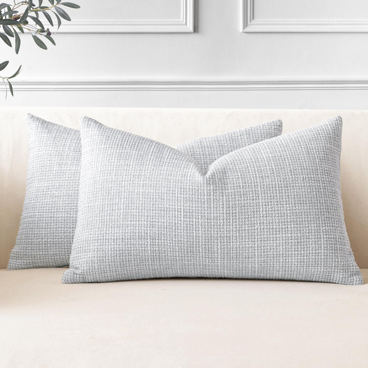 Otostar Pack Of 2 Throw Pillow Covers 12X20 Inch Linen Blue Grey Pillowcases Farmhouse Decorative Solid Pillow Covers 30X50 Cm L