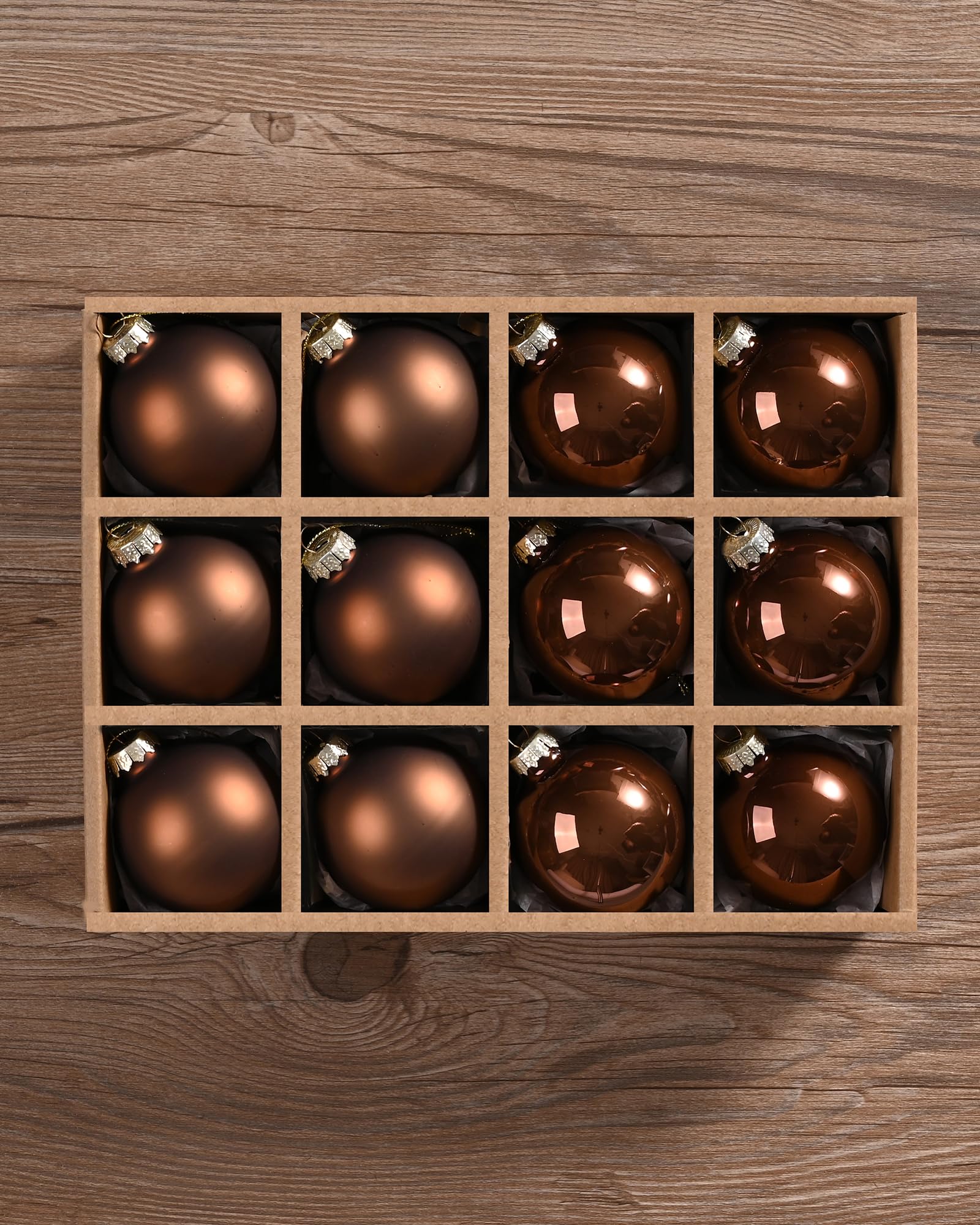 WDS WONDROUS Brown Glass Christmas Ball Ornaments, 2.36    Hanging Bulbs Ornaments for Christmas Tree, Set of 12 Hanging Balls f