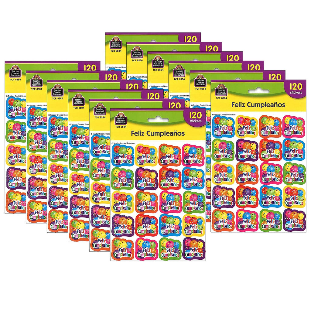 Teacher Created Resources Feliz Cumpleanos Stickers, 120 Per Pack, 12 Packs
