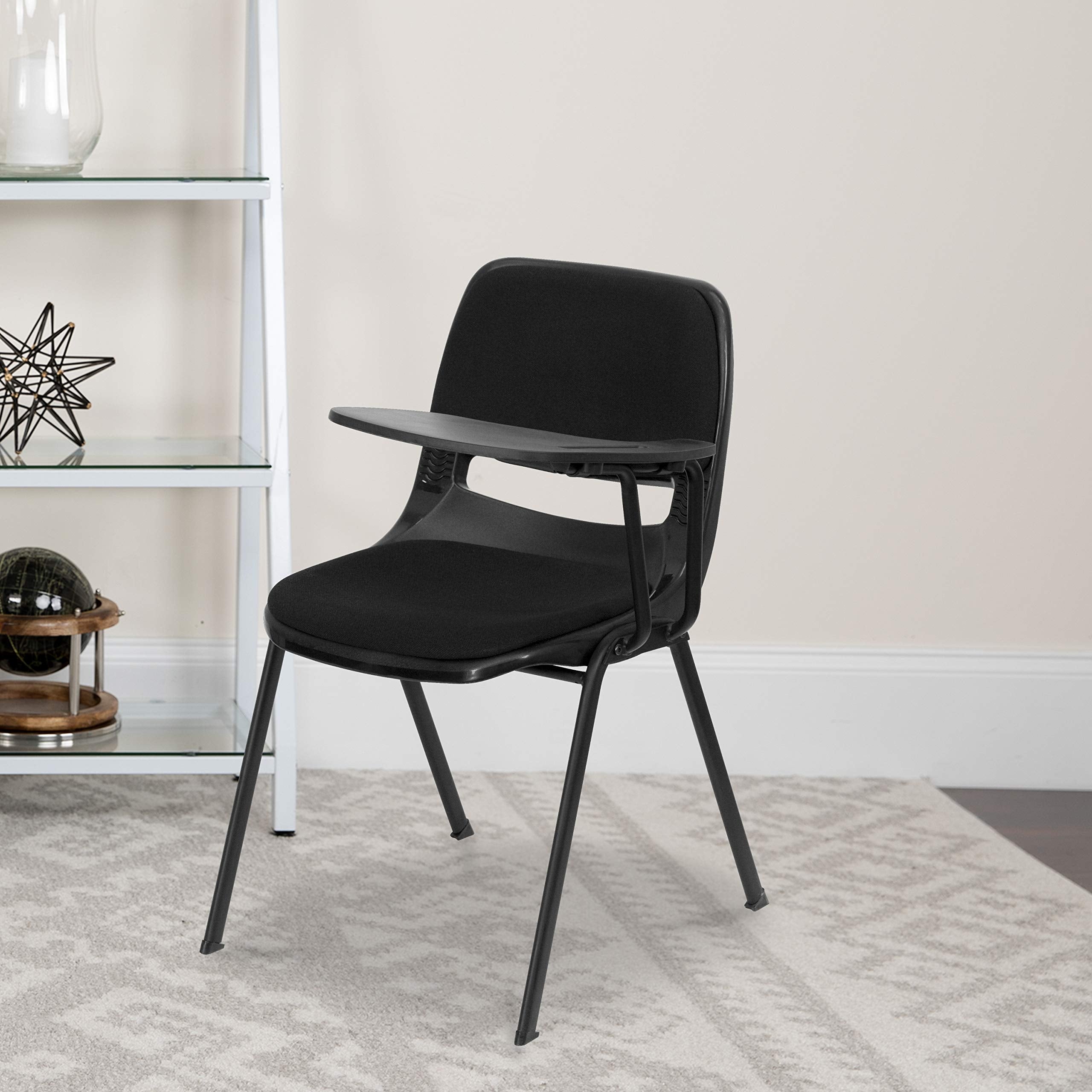 Flash Furniture Black Padded Ergonomic Shell Chair with Left Handed Flip-Up Tablet Arm