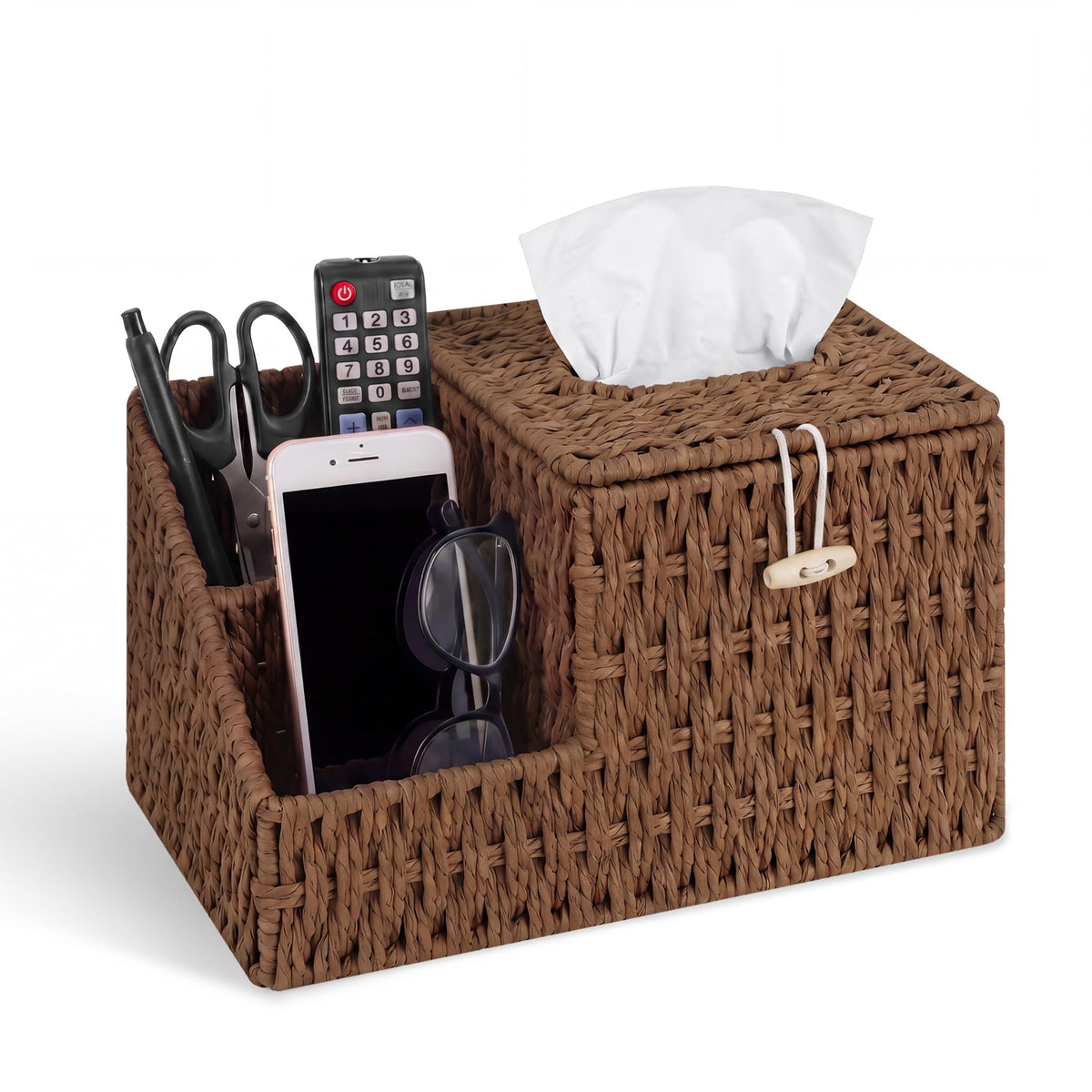 Tissue Box Cover with Storage, Wicker Paper Rope Square Tissue Box Holder