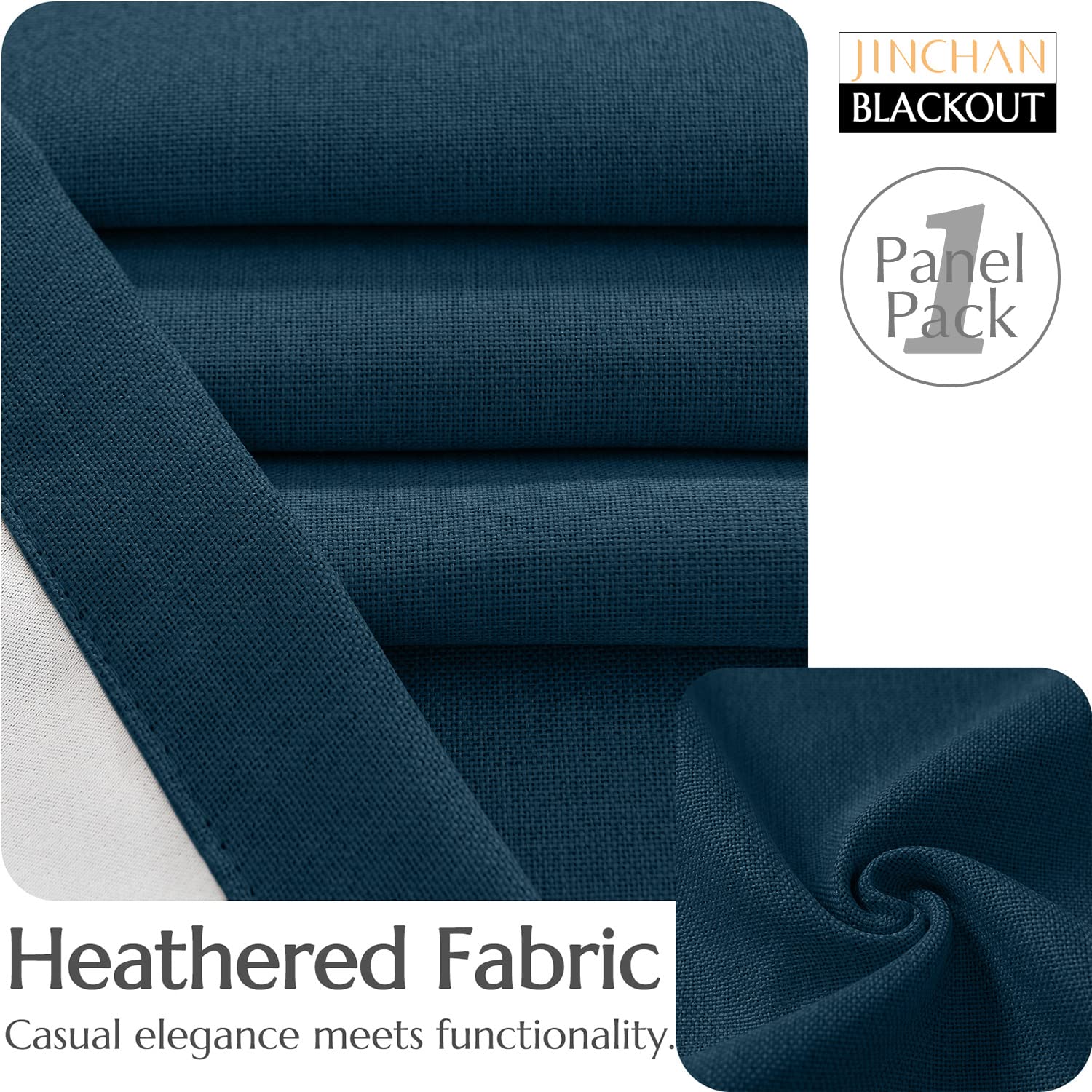 Jinchan Linen Textured Curtains Living Room Thermal Curtains Room Darkening Thermal Insulated Curtains 72 Inch Long Blue Curtains For Bedroom Drape Grommet Top 1 Panel