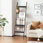Elyken Blanket Ladder For Living Room, Farmhouse 5 -Tier Quilt Holder With 4 Removable Hooks For Bathroom, Wood Towel Rack Displ