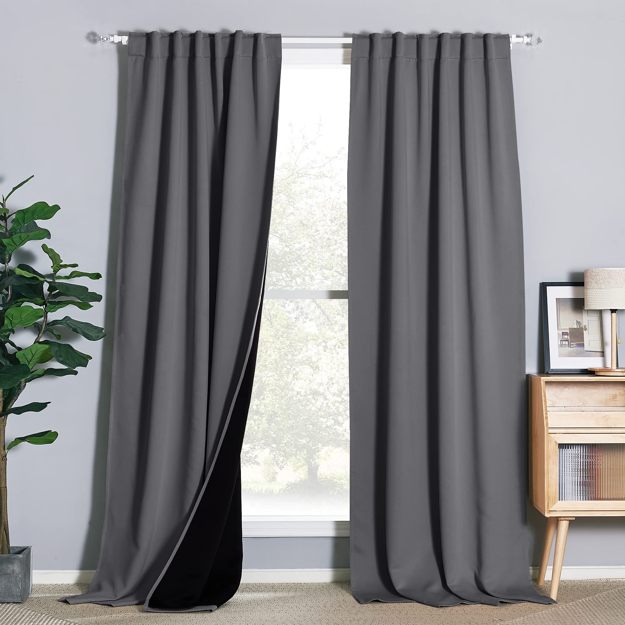 Nicetown Total Shade Curtains And Draperies For Large Window, Heavy-Duty Full Light Shading Drapes With Black Liner Backing For