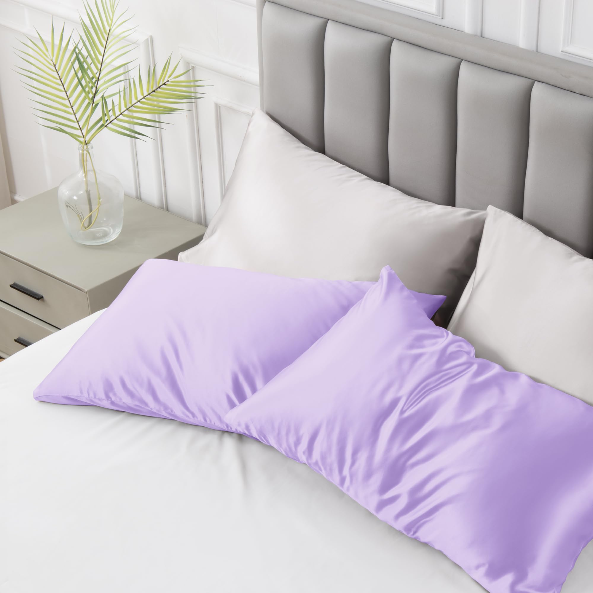 Love'S Cabin Silk Satin Pillowcase For Hair And Skin (Light Purple, 20X26 Inches) Slip Pillow Cases Standard Size Set Of 2 - Sat