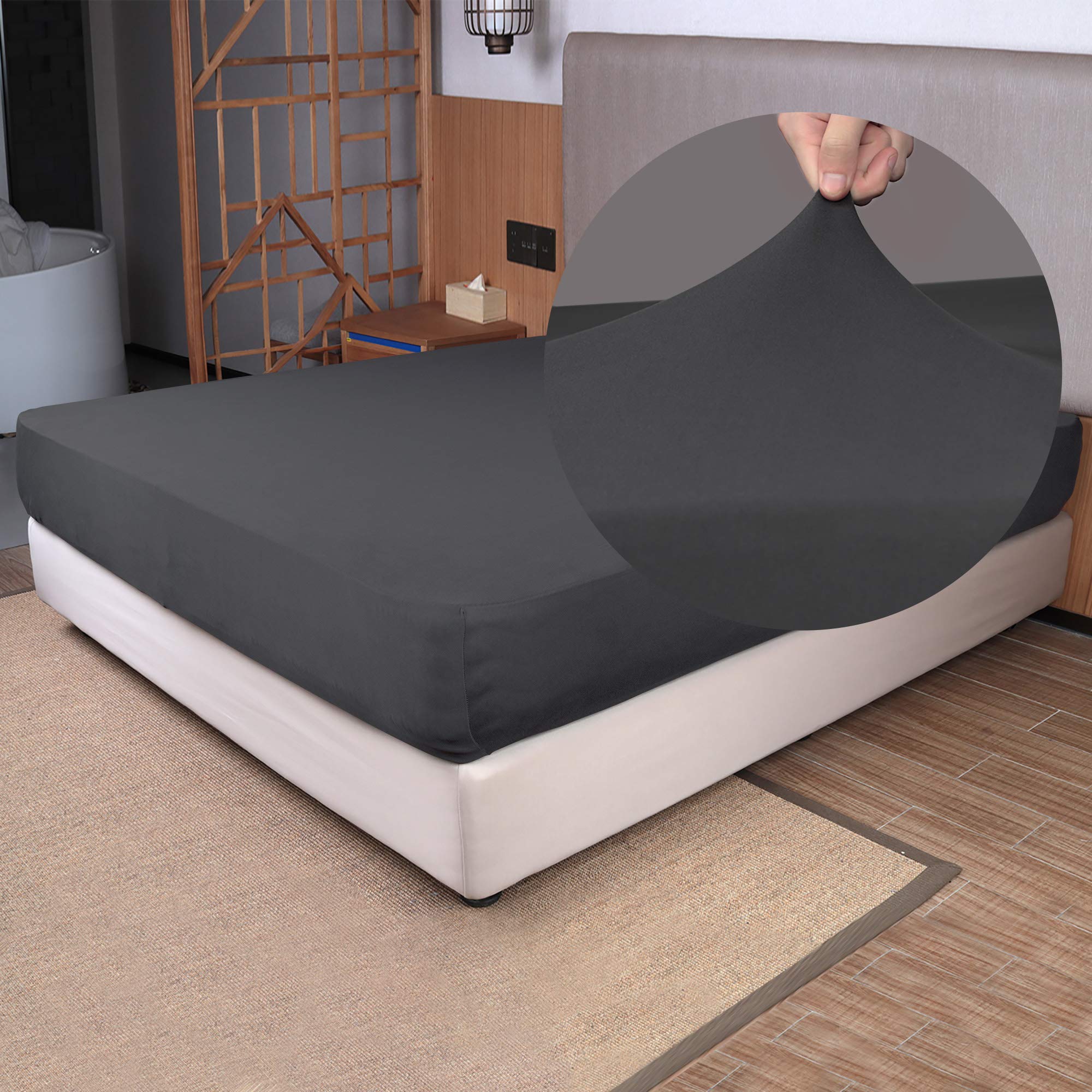 Stretch Twin Size Fitted Sheet Only - 4 Way Stretchy Jersey Knit, Snug Fit Twin Xl & Twin Mattress(Standard/Rv, Deep/Shallow), N