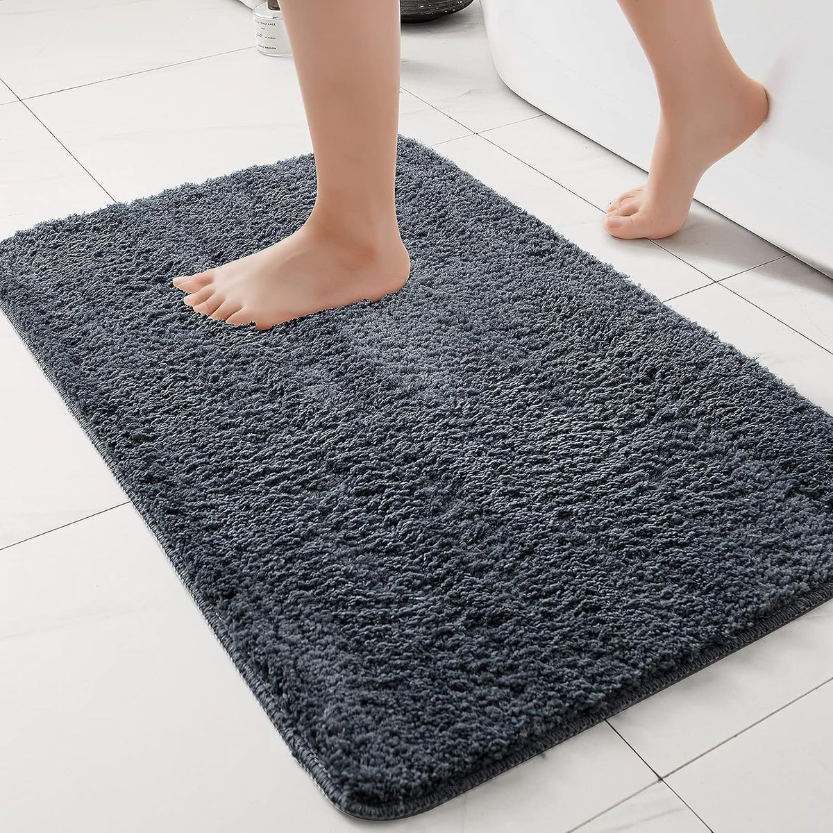 LUCRE Rectangular Bathroom Door Mats, Anti Slip, Water Soak, Size 40X60 Cm, (Grey) Pack of 1, Microfiber