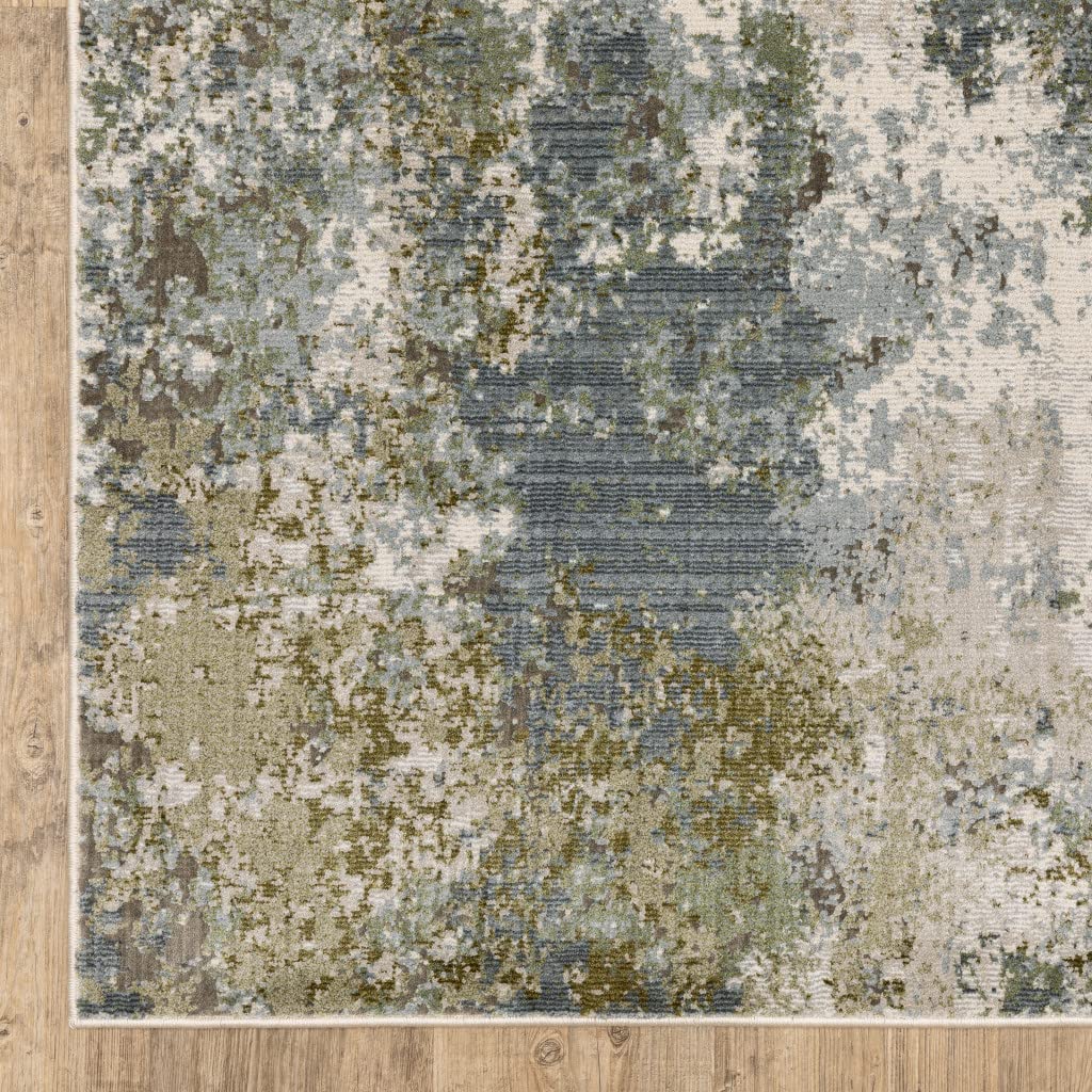 HomeRoots 508606 5 x 8 ft. Blue Gray Green & Beige Abstract Power Loom Stain Resistant Rectangle Area Rug