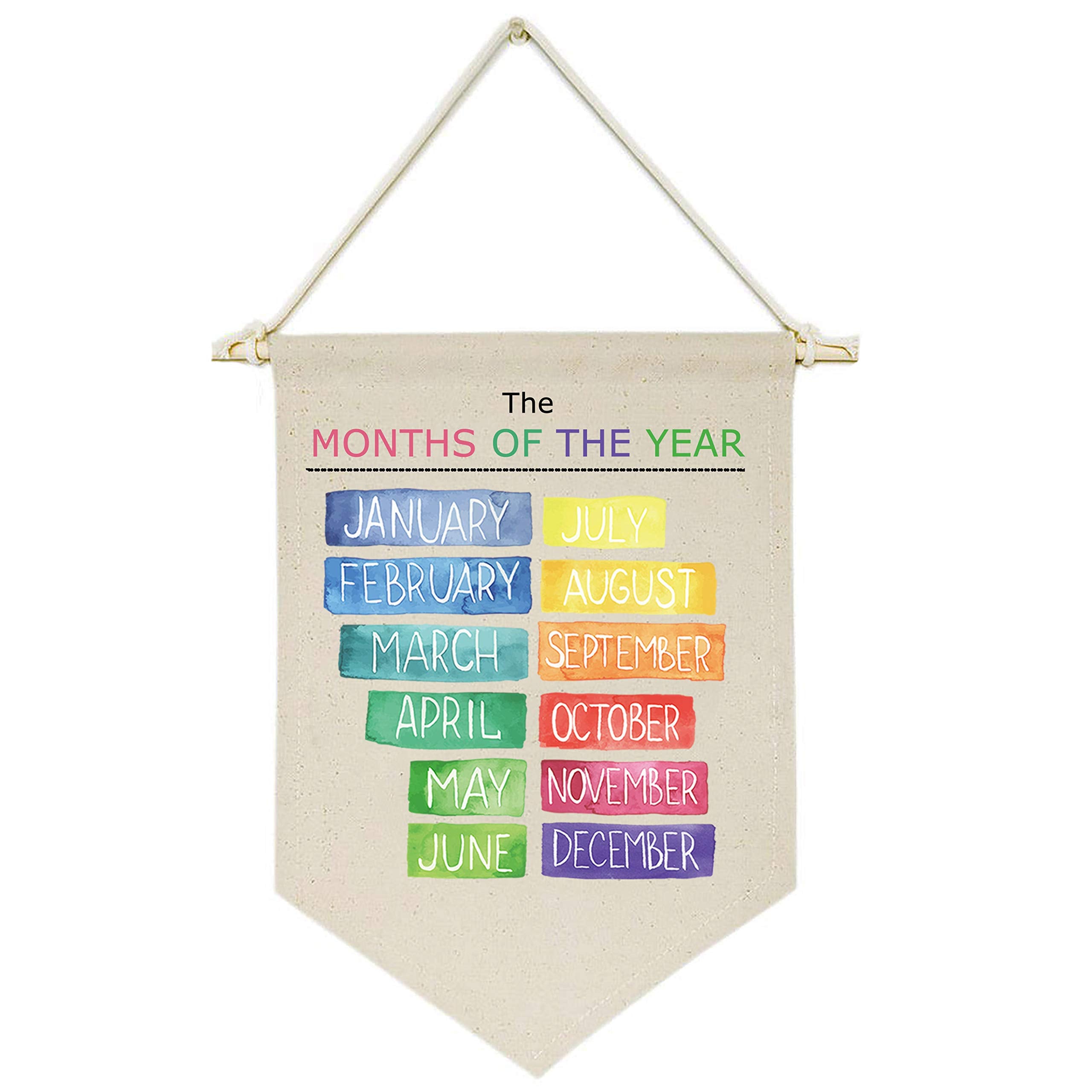 The Months of The Year Education - Christmas Gifts for Baby Kids Nursery Room Front Door - Canvas Hanging Flag Banner Wall Sign 