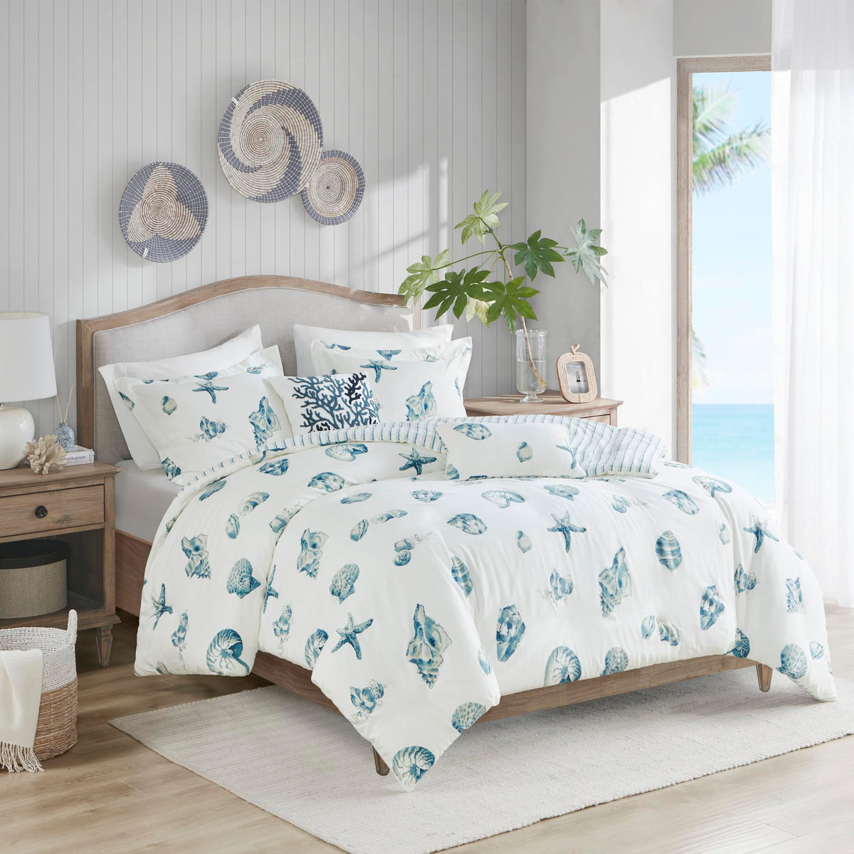 Harbor House 100% Cotton Duvet Cover, Seashells Duvet Cover Set - Light Weight Bed Comforter Covers, Beach House Blue Ivory King